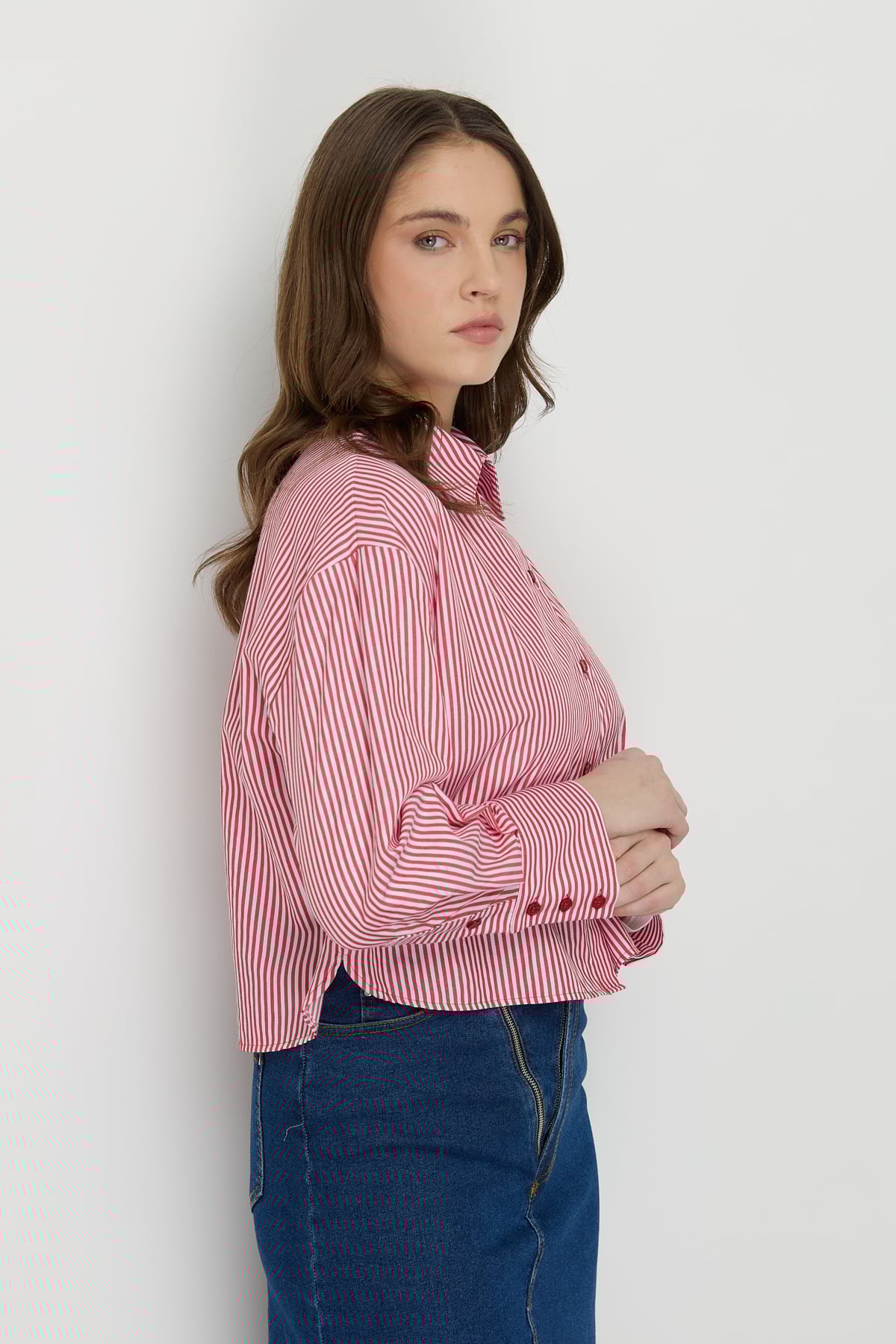 NİHAN Gömlek Nihan Basic Crop Gömlek  Kırmızı_modest