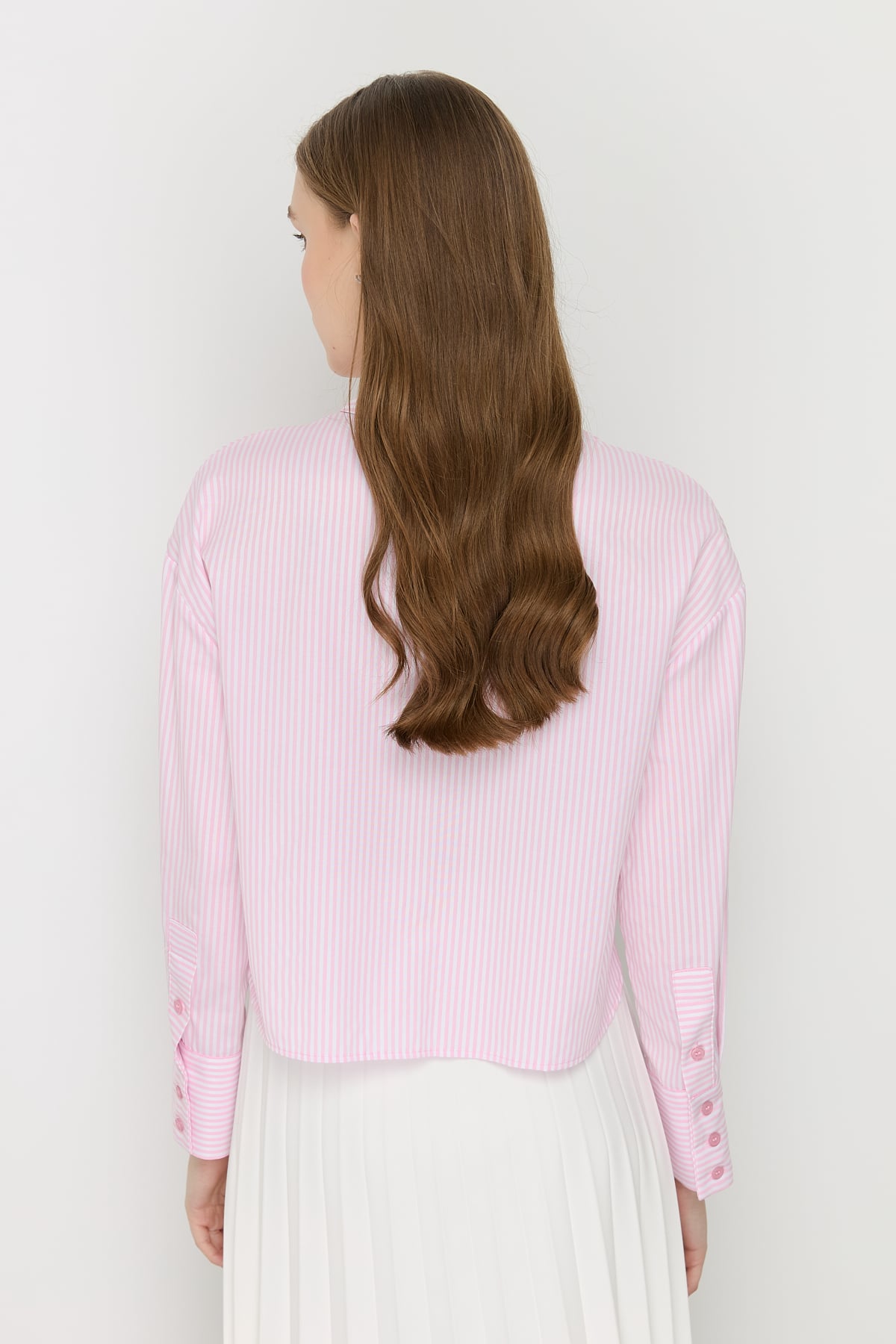 NİHAN Gömlek Nihan Basic Crop Gömlek  Pembe_modest