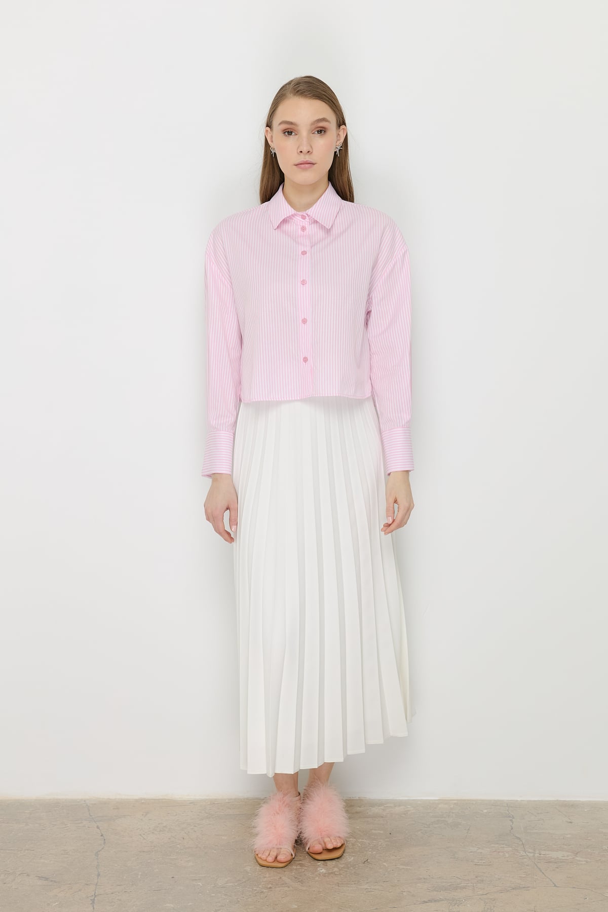 NİHAN Gömlek Nihan Basic Crop Gömlek  Pembe_modest
