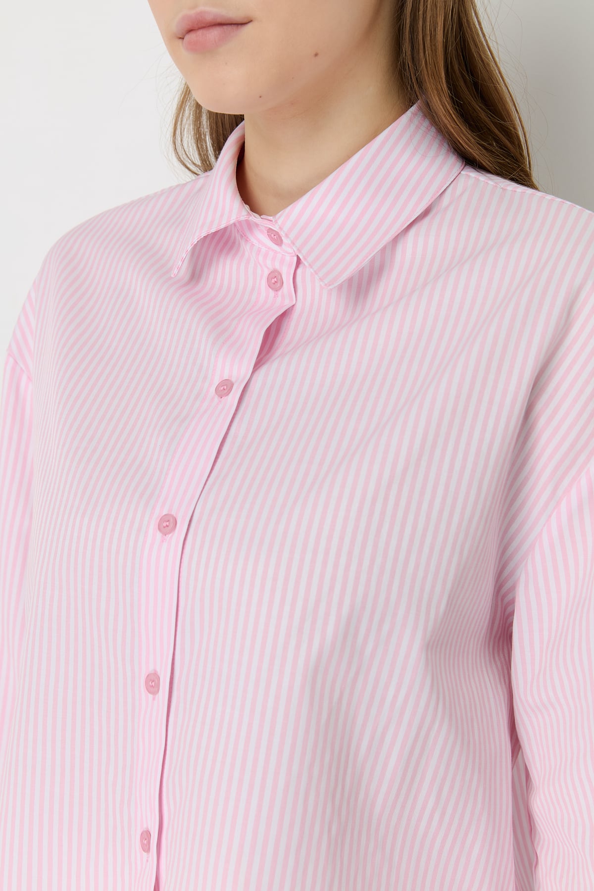 NİHAN Gömlek Nihan Basic Crop Gömlek  Pembe_modest