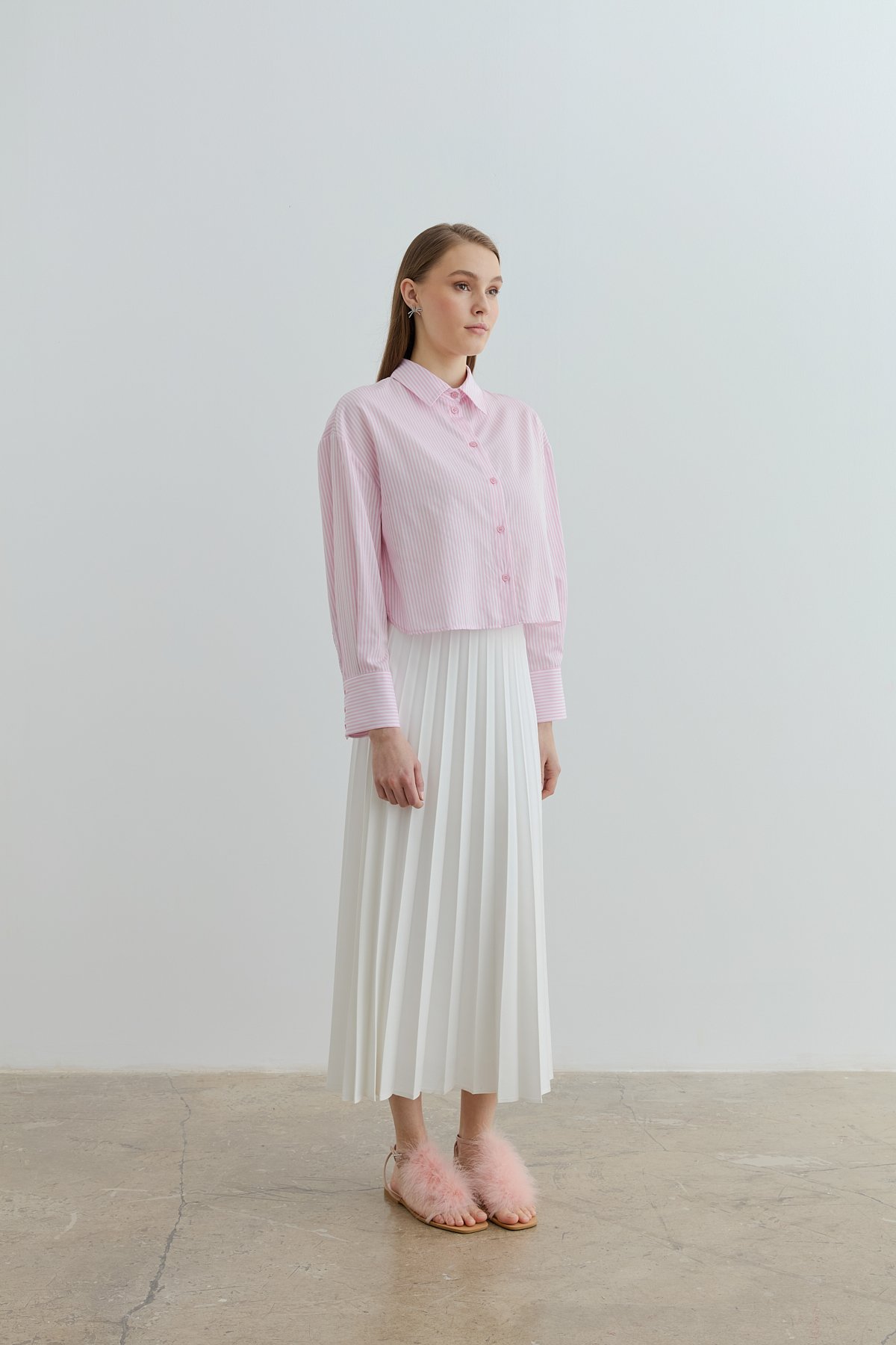 NİHAN Gömlek Nihan Basic Crop Gömlek  Pembe_modest