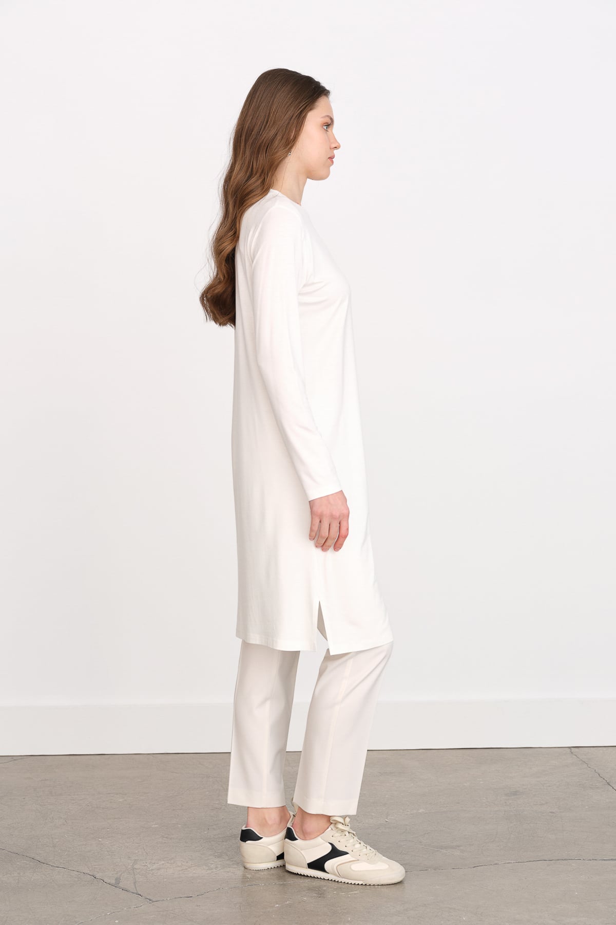 NİHAN Tunik Nihan Basic Penye Tunik  Ekru_modest