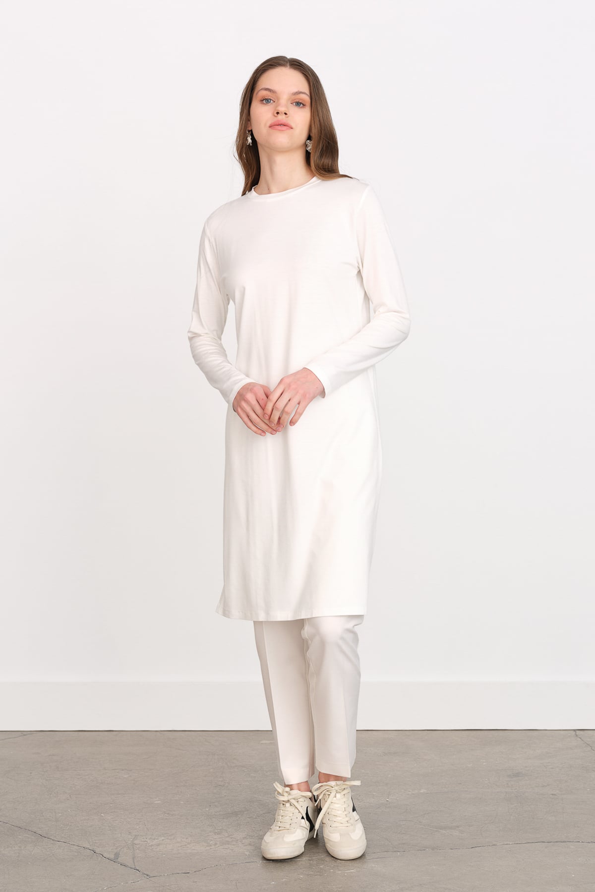 NİHAN Tunik Nihan Basic Penye Tunik  Ekru_modest
