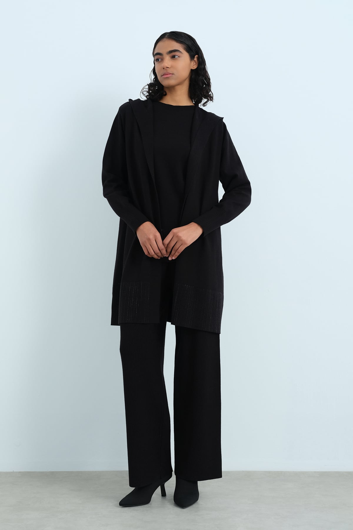 NİHAN Suits Nihan Basic Üçlü Triko Takım  Siyah_modest