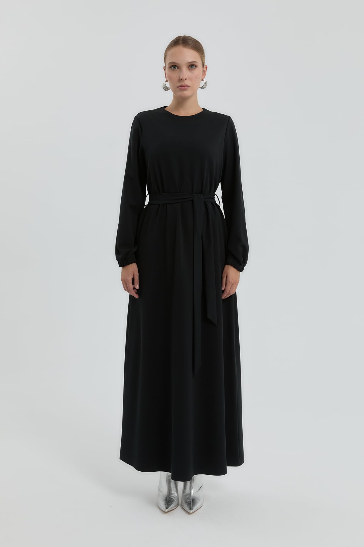 NİHAN Elbise Nihan Beli Kuşaklı Basic Elbise  Siyah_modest