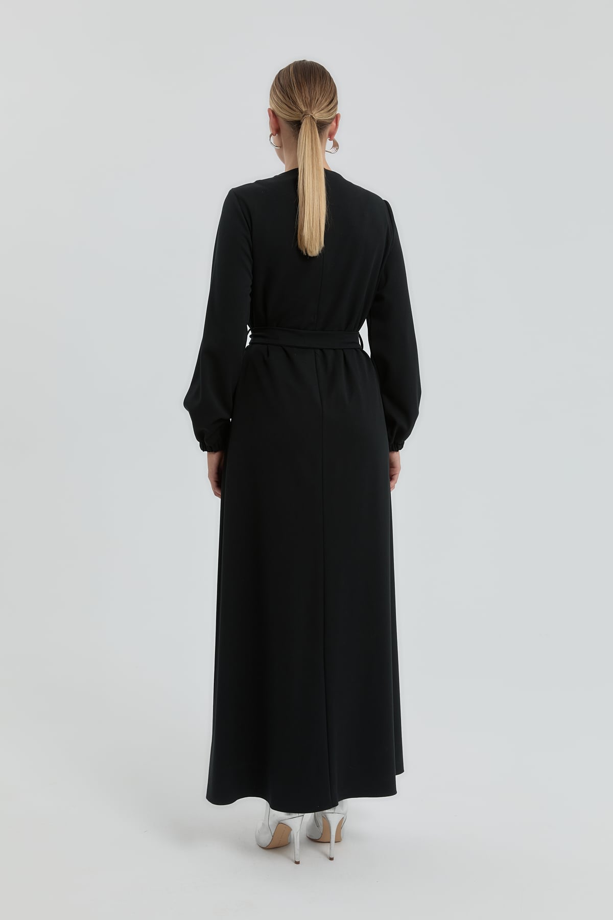 NİHAN Elbise Nihan Beli Kuşaklı Basic Elbise  Siyah_modest