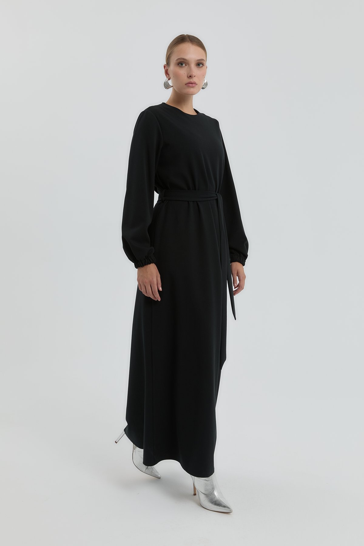 NİHAN Elbise Nihan Beli Kuşaklı Basic Elbise  Siyah_modest