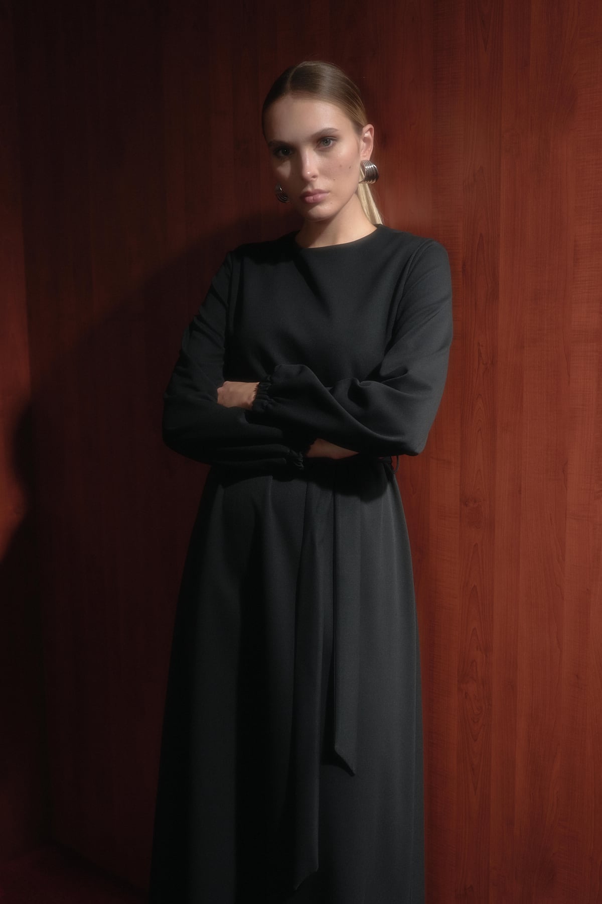 NİHAN Elbise Nihan Beli Kuşaklı Basic Elbise  Siyah_modest
