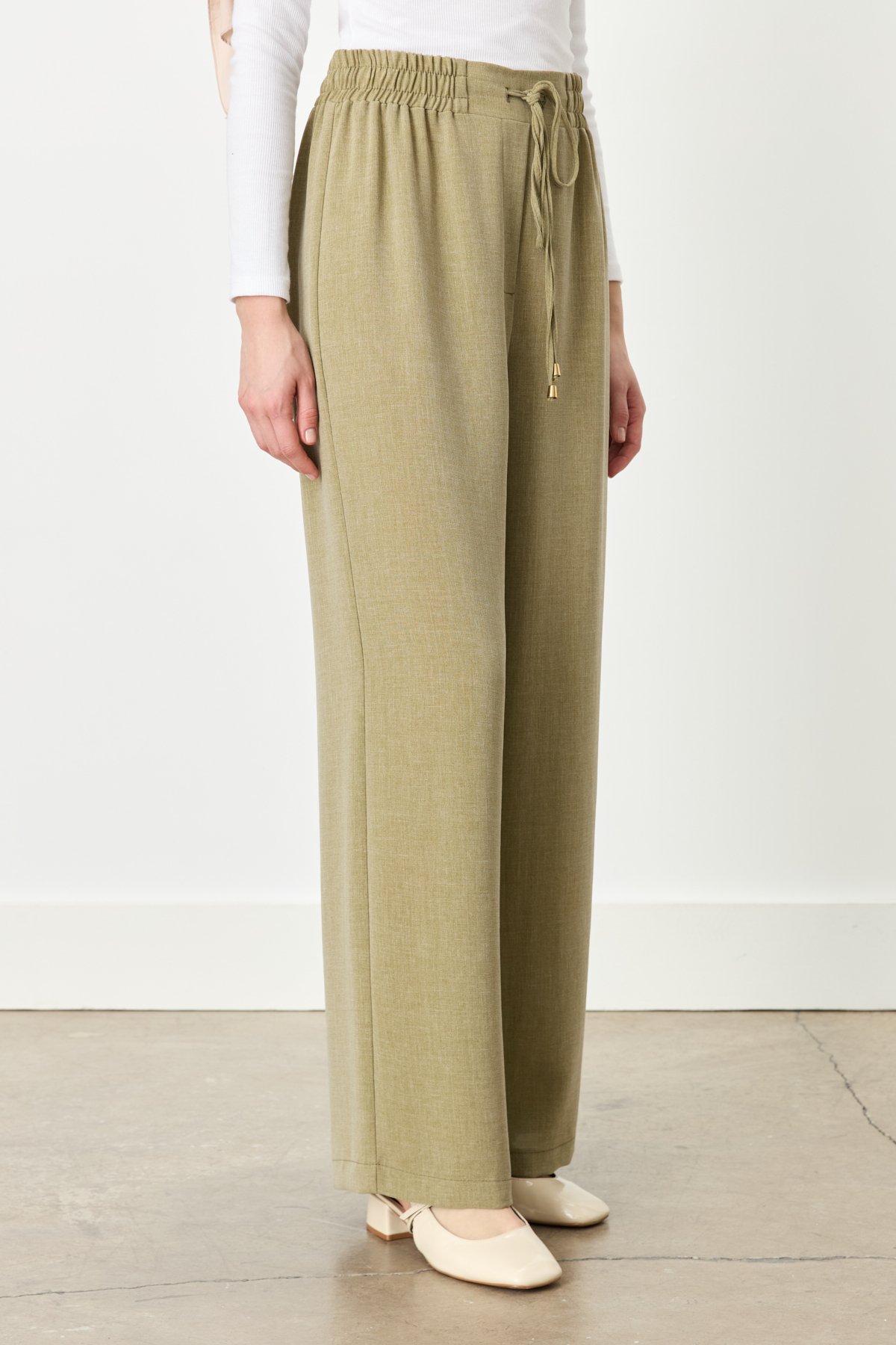 NİHAN Pants Nihan Beli Lastikli Bol Paça Pantolon  Kekik_modest
