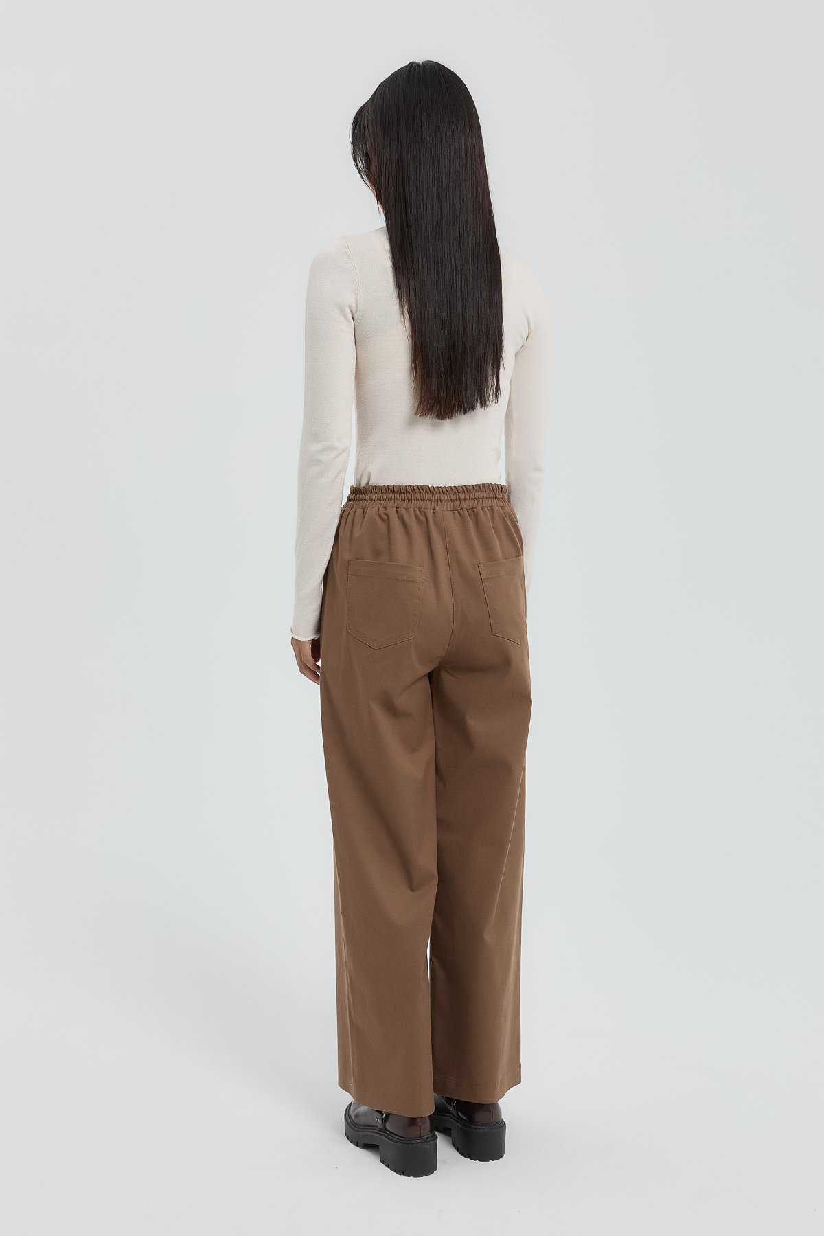 NİHAN Pants Nihan Beli Lastikli Bol Paça Pantolon  Açık Kahve_modest