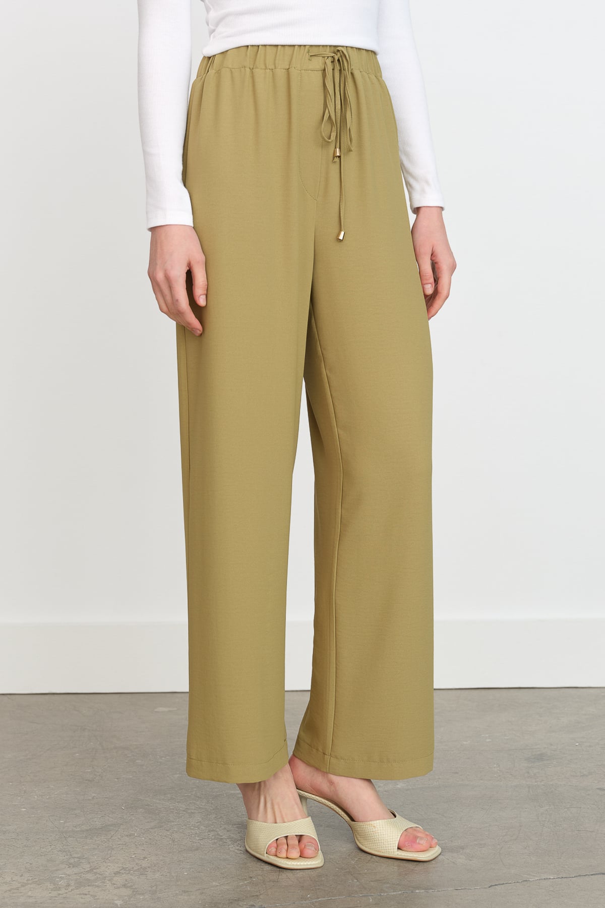NİHAN Pantolon Nihan Beli Lastikli Bol Paça Pantolon  Olive_modest