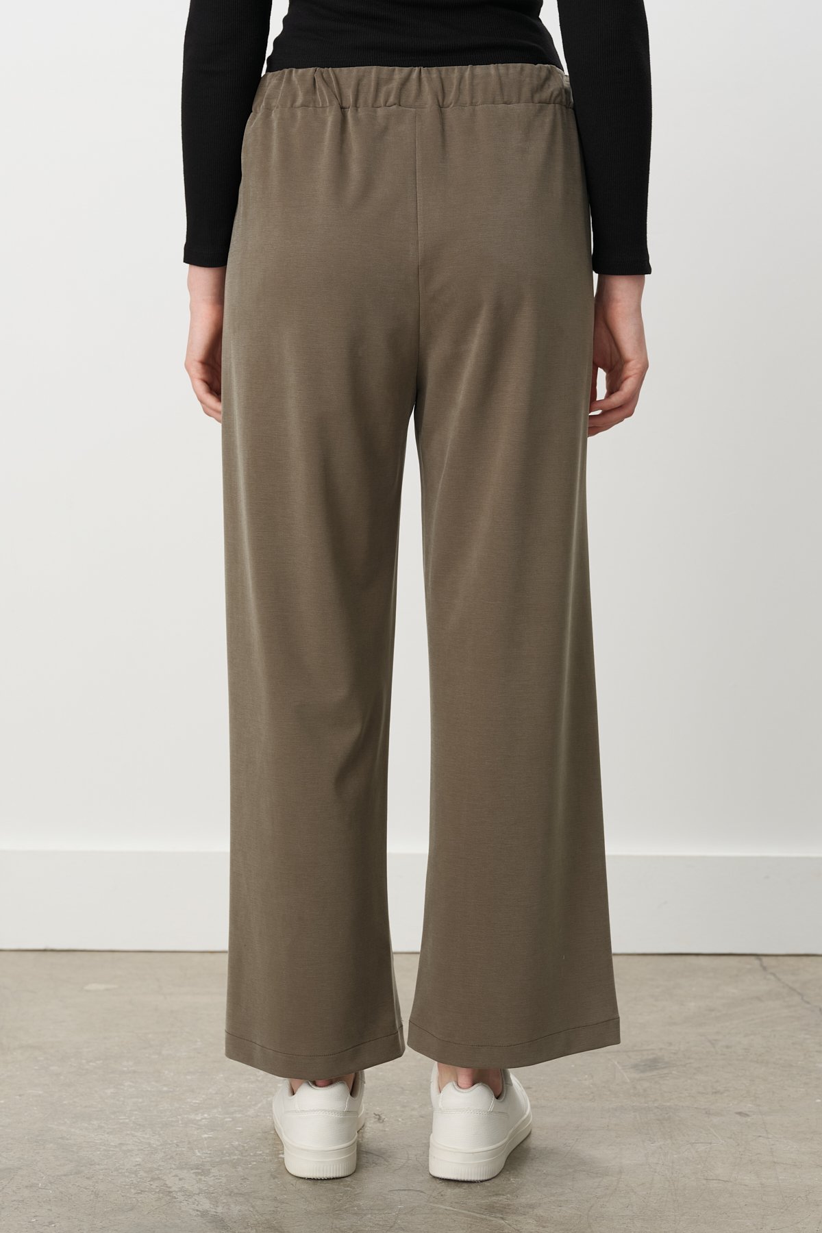 NİHAN Pants Nihan Beli Lastikli Bol Paça Pantolon  Haki_modest