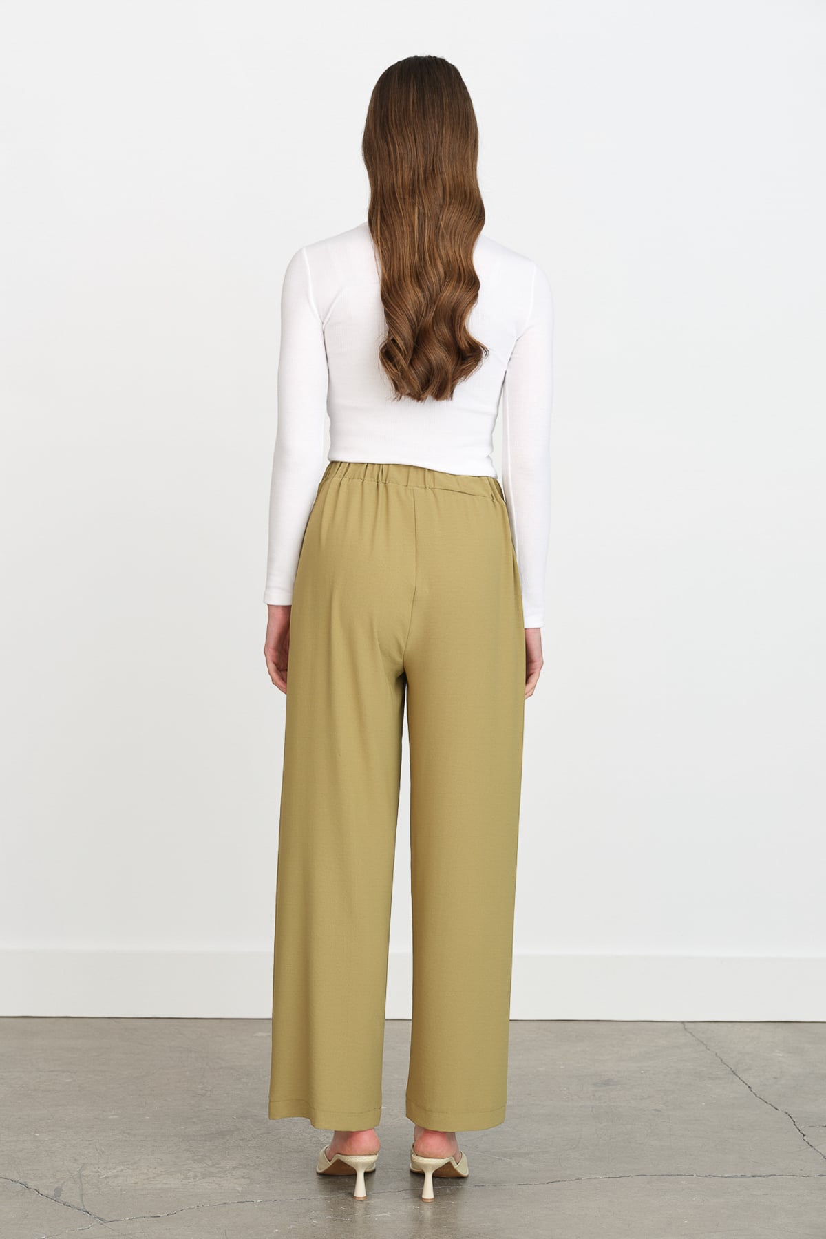 NİHAN Pantolon Nihan Beli Lastikli Bol Paça Pantolon  Olive_modest
