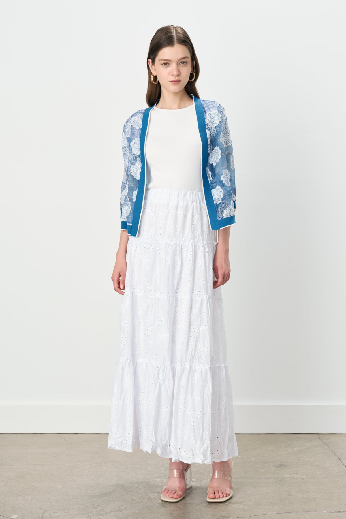 NİHAN Skirt Nihan Beli Lastikli Brode Çingene Etek  Beyaz_modest