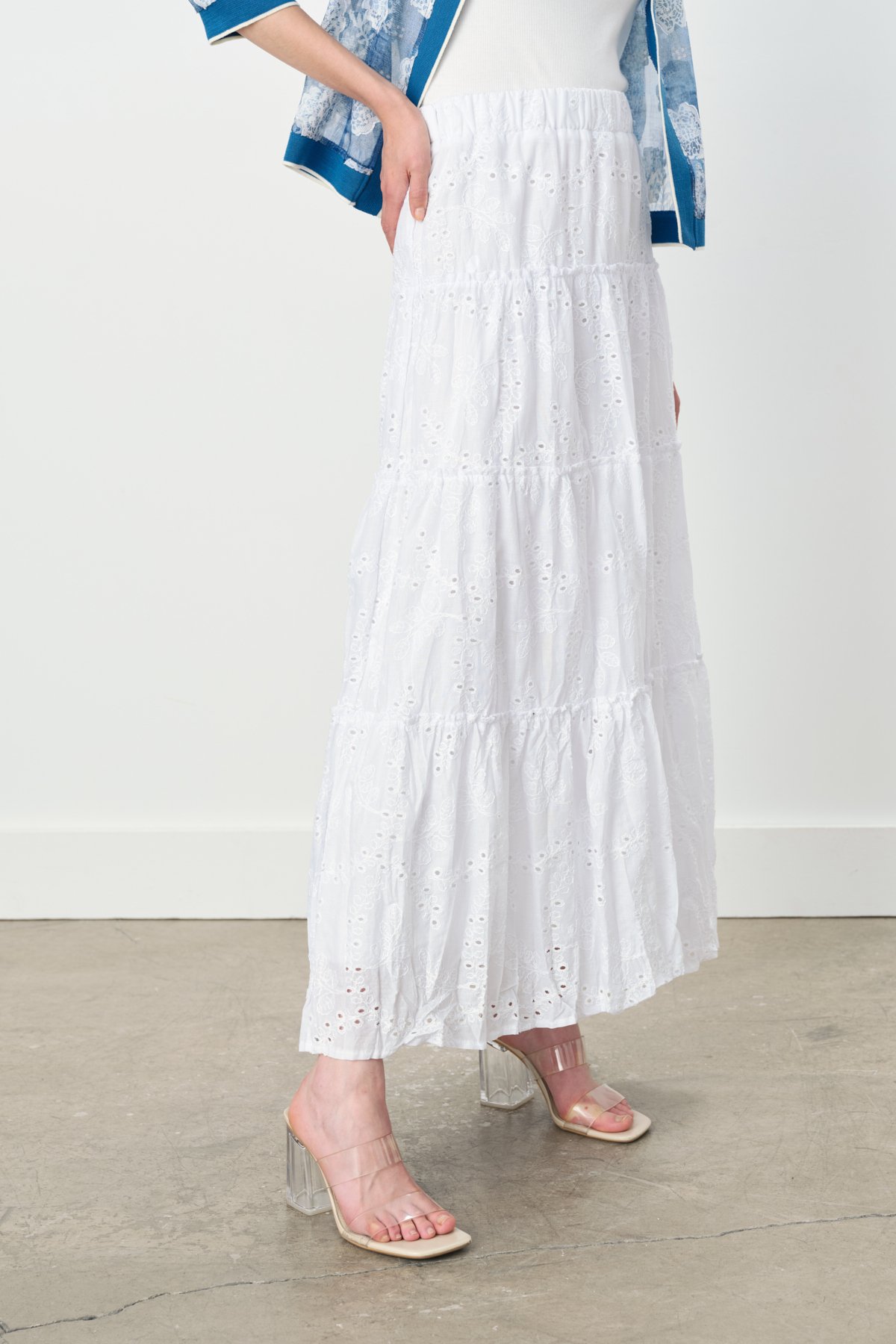 NİHAN Skirt Nihan Beli Lastikli Brode Çingene Etek  Beyaz_modest
