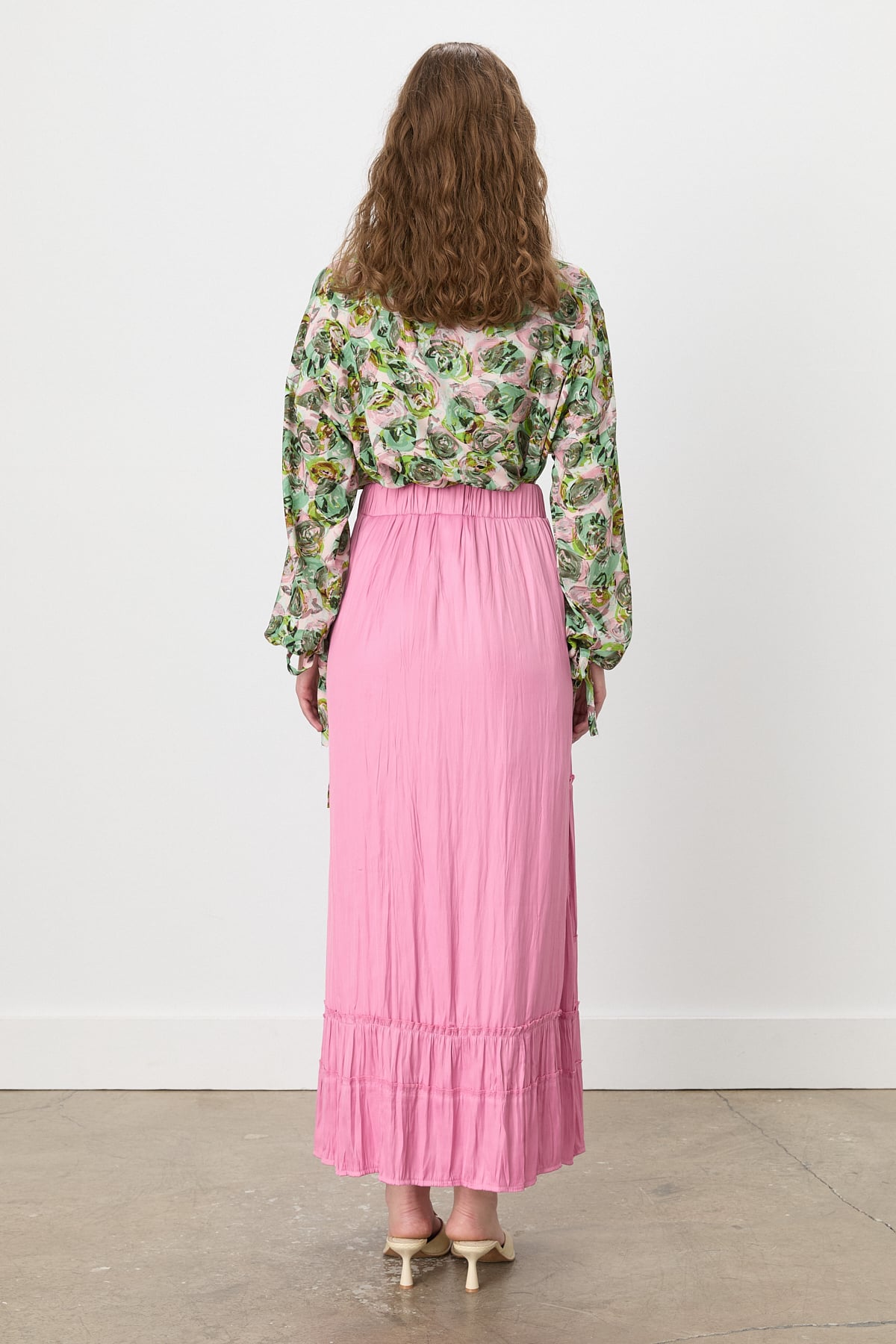 NİHAN Skirt Nihan Beli Lastikli Çingene Crash Etek  Pembe_modest