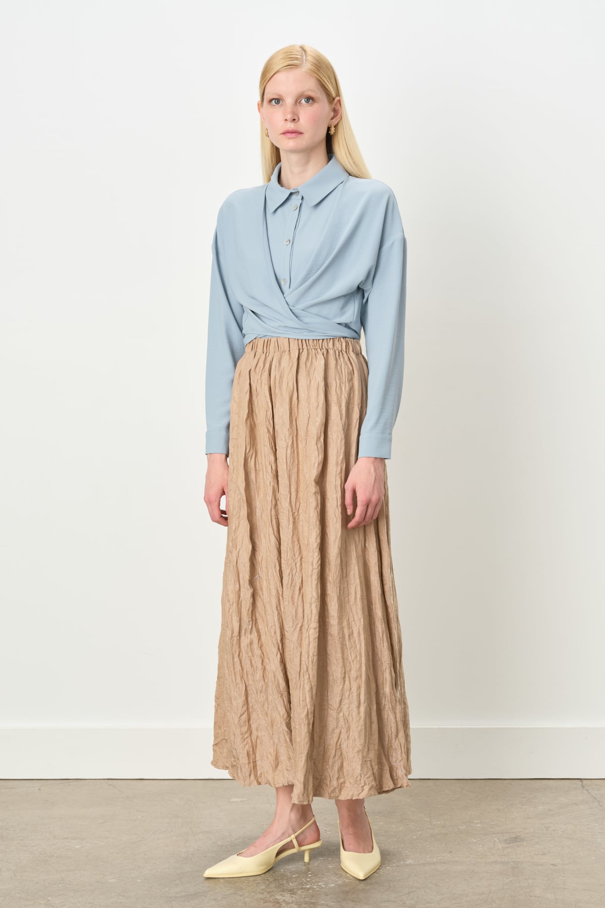 NİHAN Skirt Nihan Beli Lastikli Crash Etek  Camel_modest