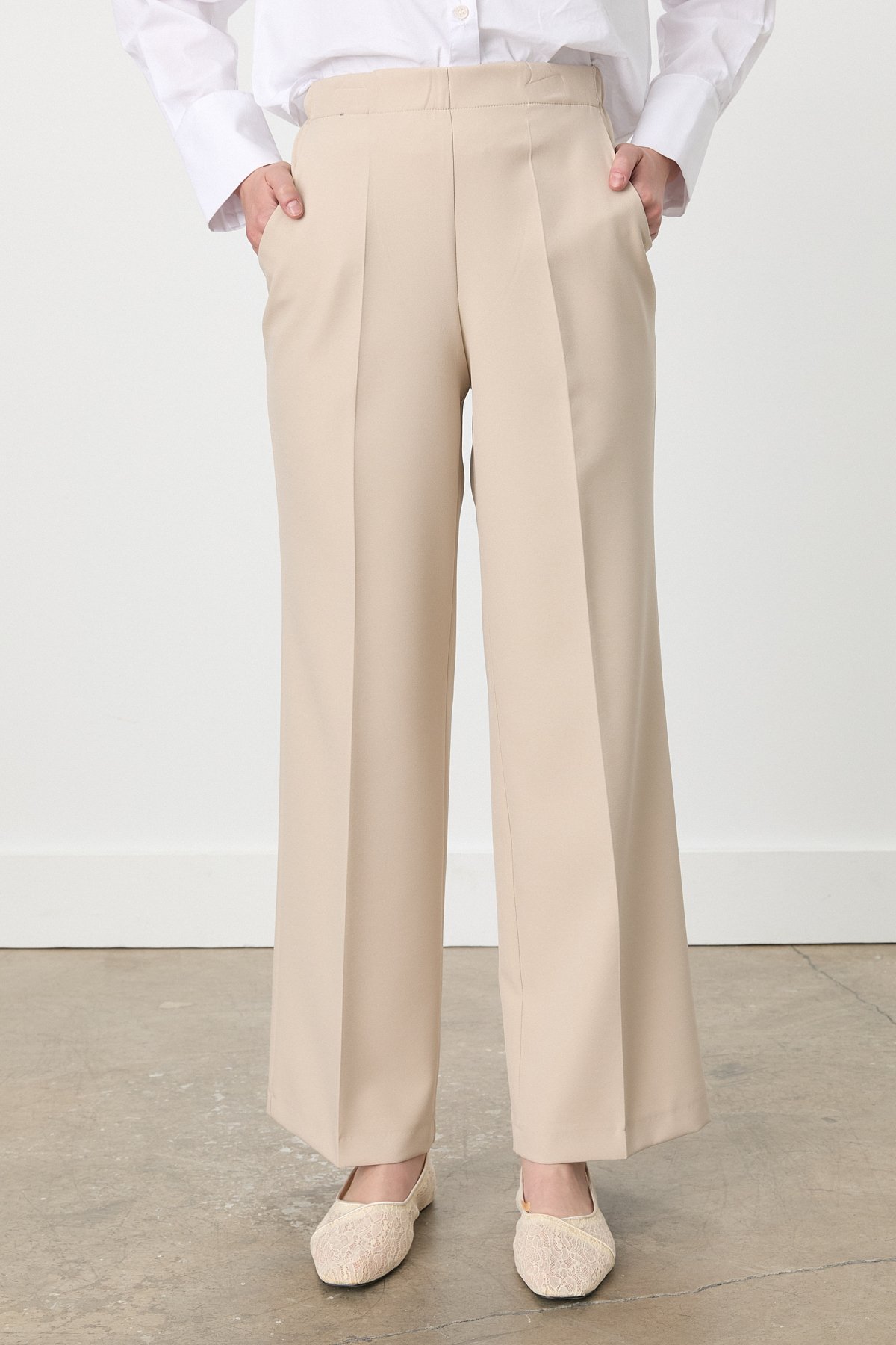 NİHAN Pants Nihan Beli Lastikli Culotte Pantolon  Bej_modest