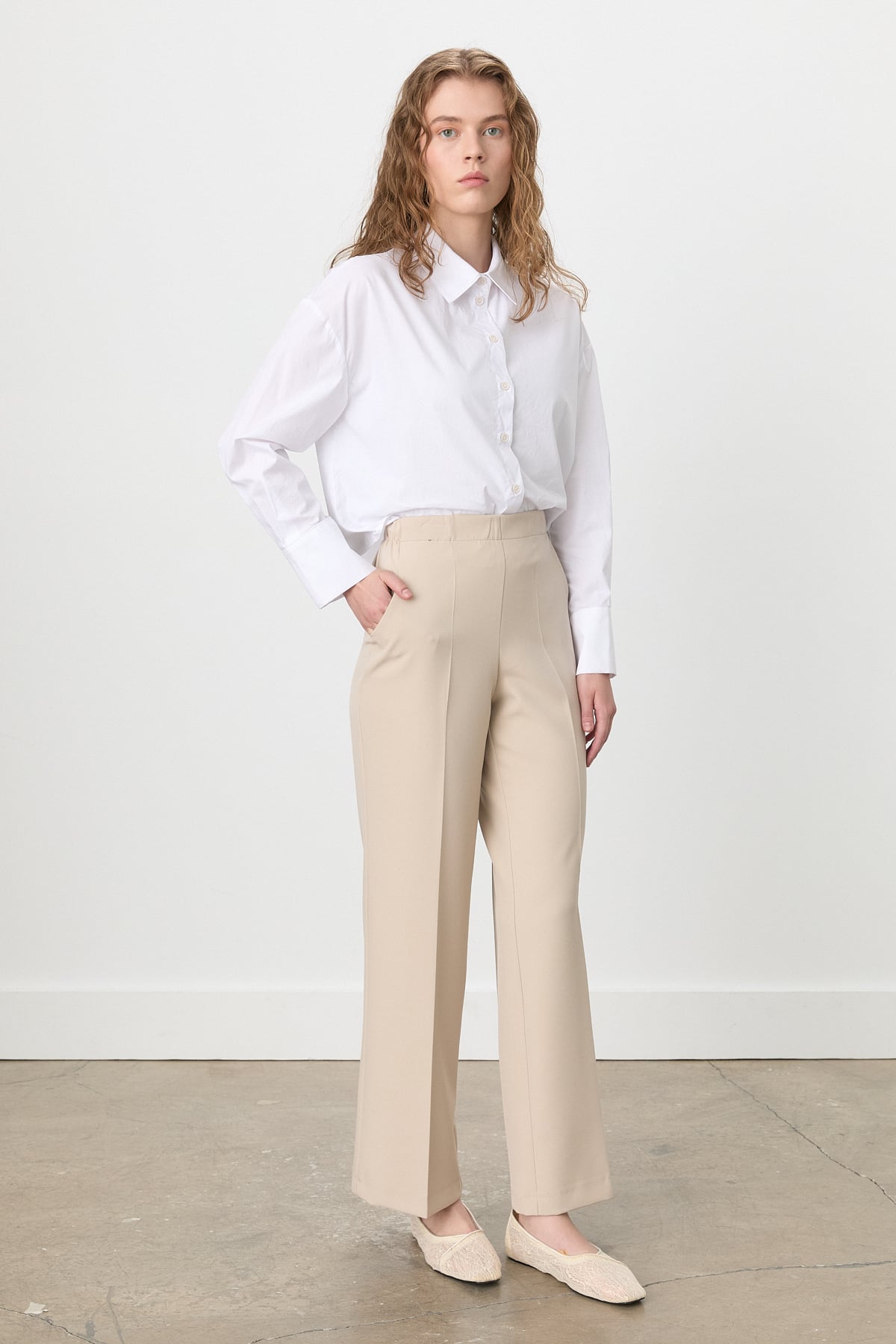 NİHAN Pants Nihan Beli Lastikli Culotte Pantolon  Bej_modest