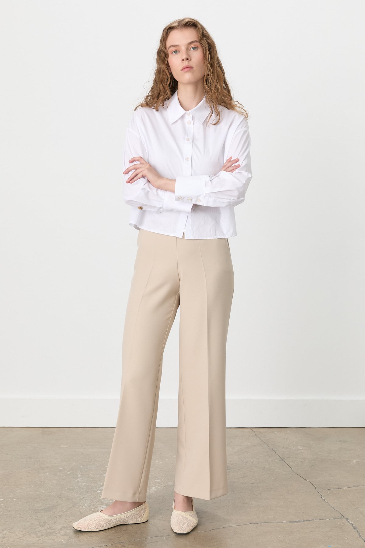 NİHAN Pants Nihan Beli Lastikli Culotte Pantolon  Bej_modest