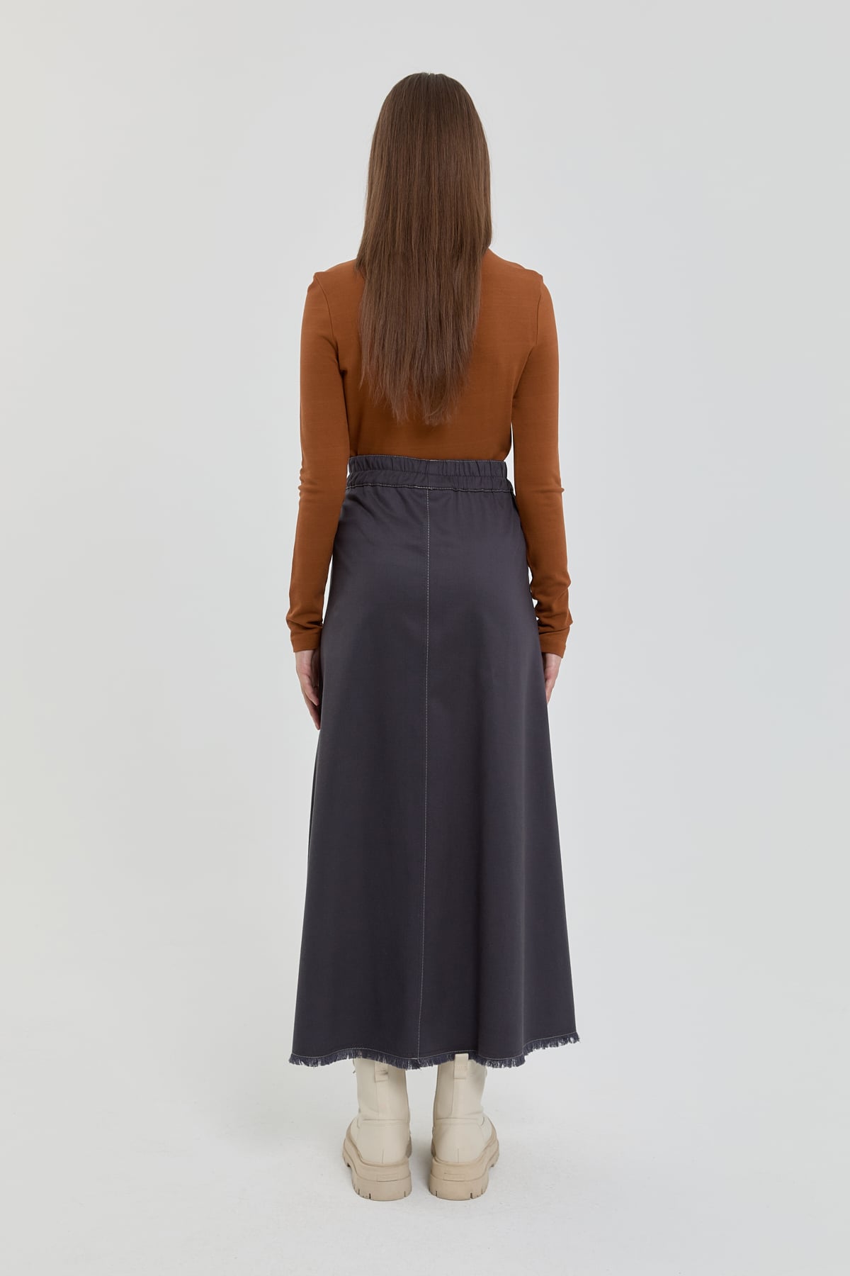 NİHAN Etek Nihan Beli Lastikli Kloş Etek  Füme_modest