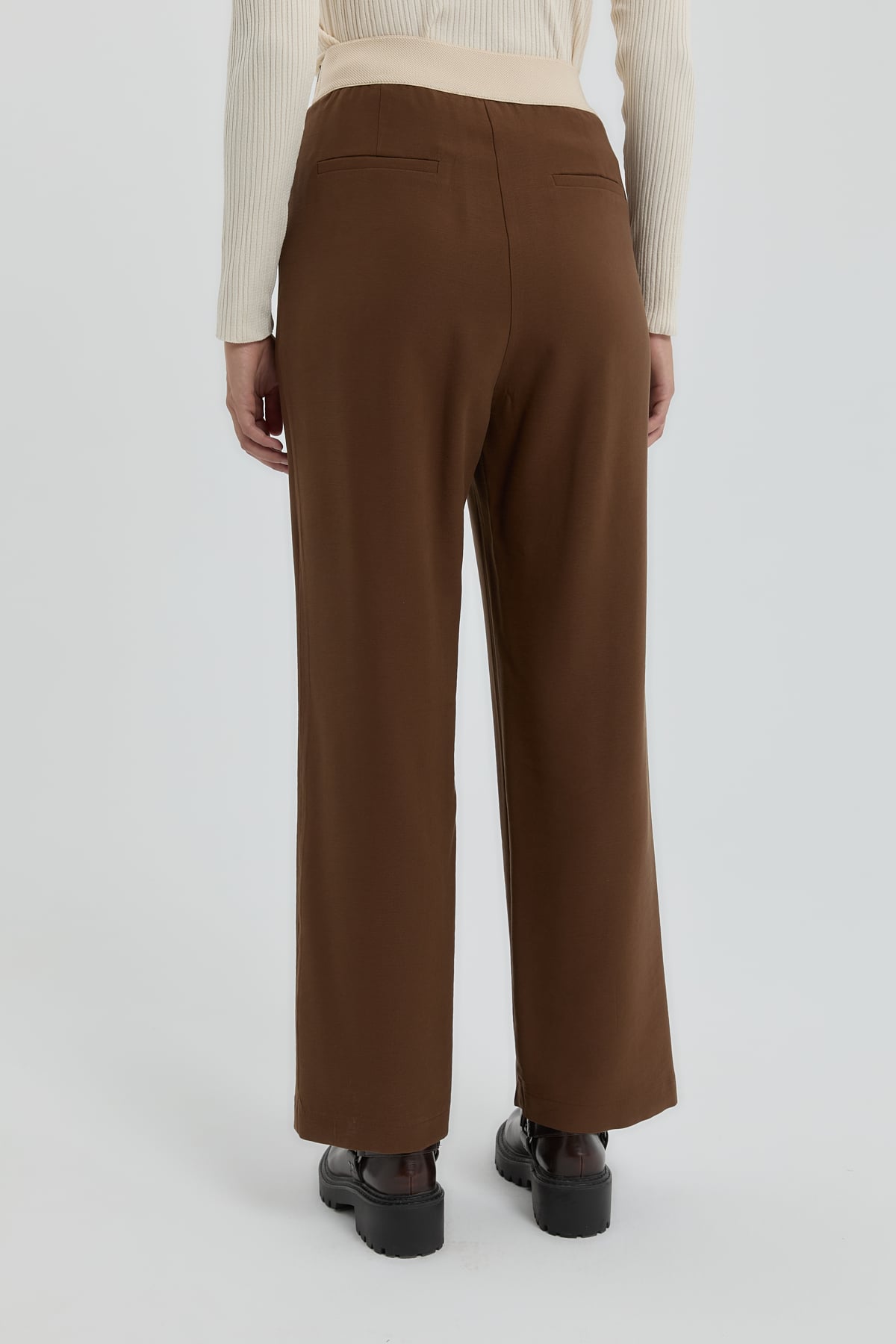 NİHAN Pants Nihan Beli Lastikli Modal Pileli Pantolon  Açık Kahve_modest