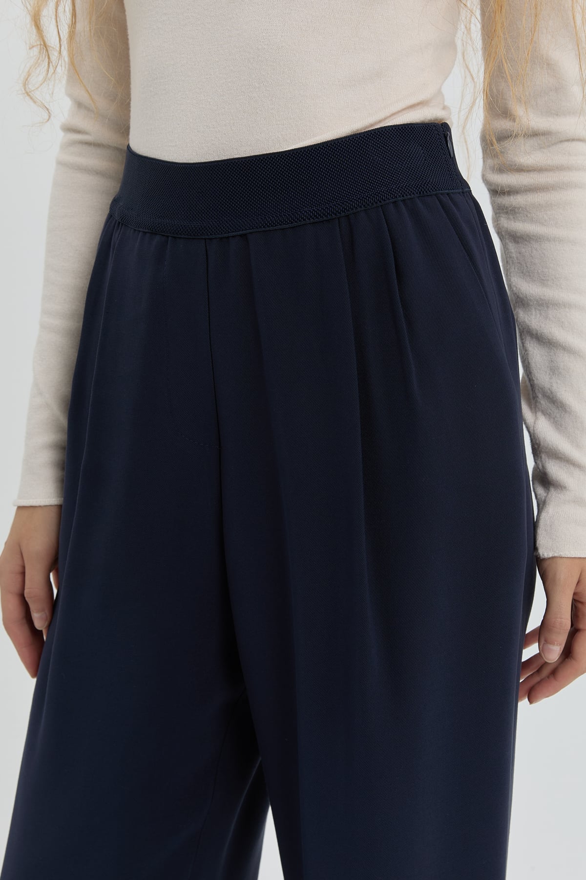 NİHAN Pantolon Nihan Beli Lastikli Modal Pileli Pantolon  Lacivert_modest