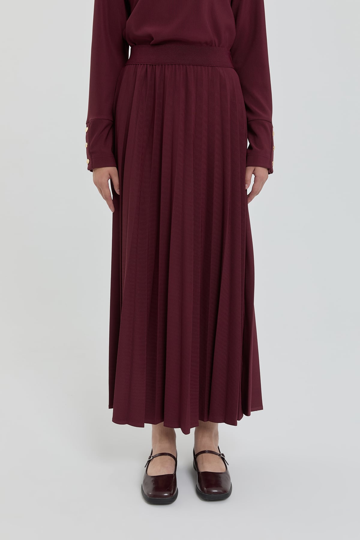 NİHAN Etek Nihan Beli Lastikli Örme Pilise Etek  Bordo_modest
