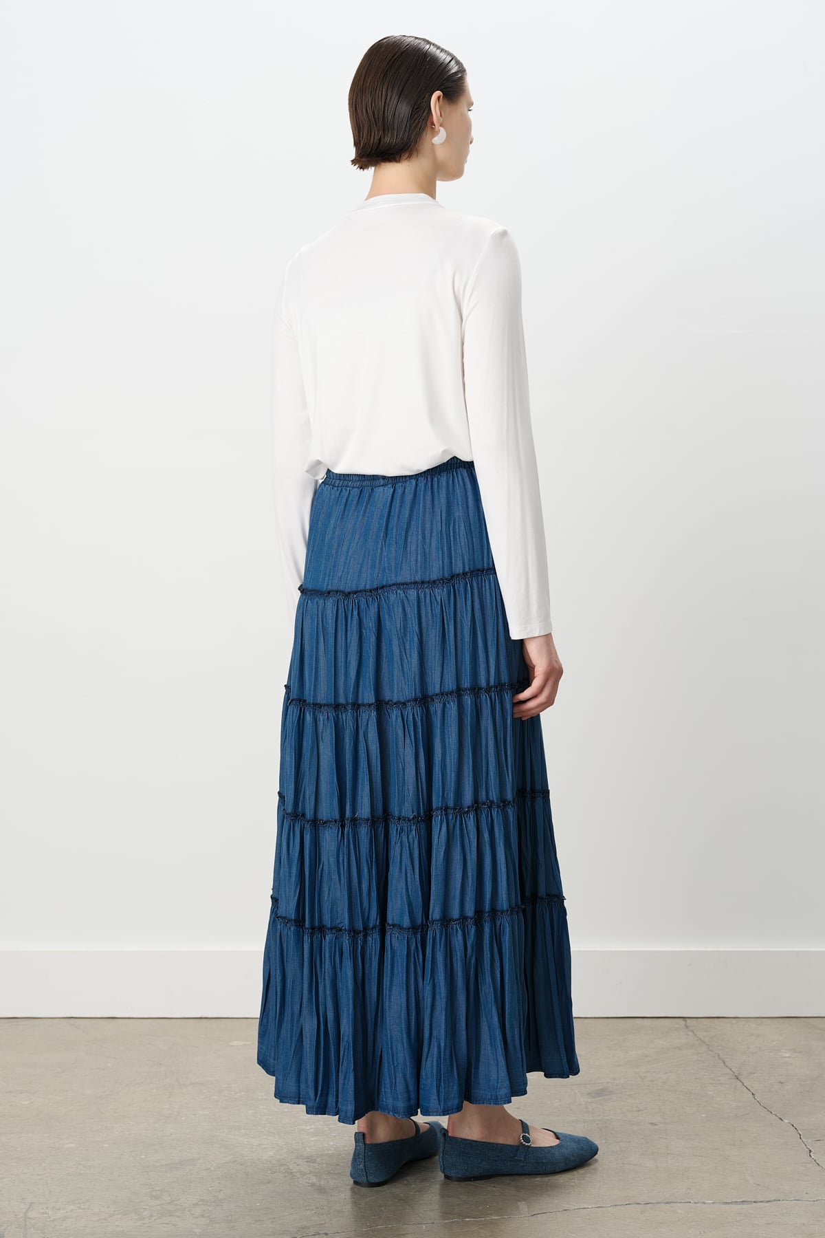 NİHAN Skirt Nihan Beli Lastikli Tencel Çingene Etek  İndigo_modest