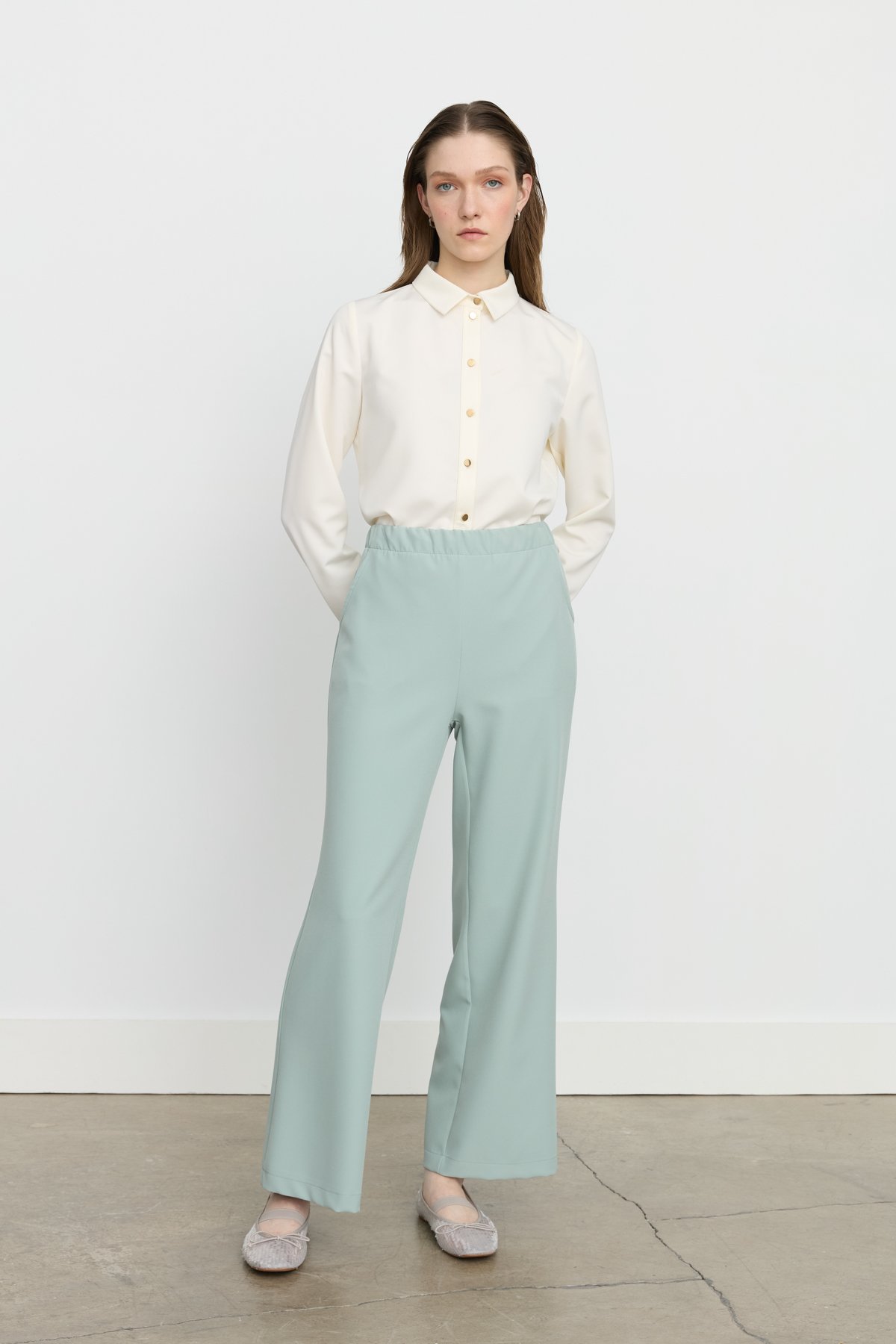 NİHAN Pants Nihan Beli Lastikli Ütü İzli Pantolon  Aqua_modest
