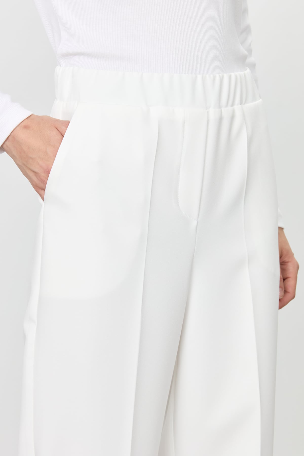 NİHAN Pantolon Nihan Beli Lastikli Yüksek Bel Pantolon  Ekru_modest