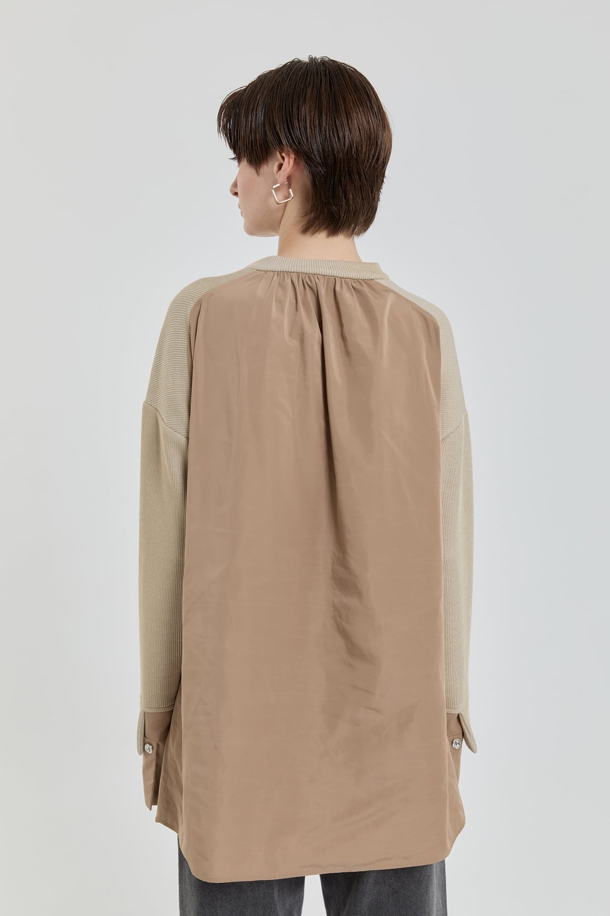 NİHAN Tunic Nihan Broş Detaylı Simli Örme Tunik  Bej_modest