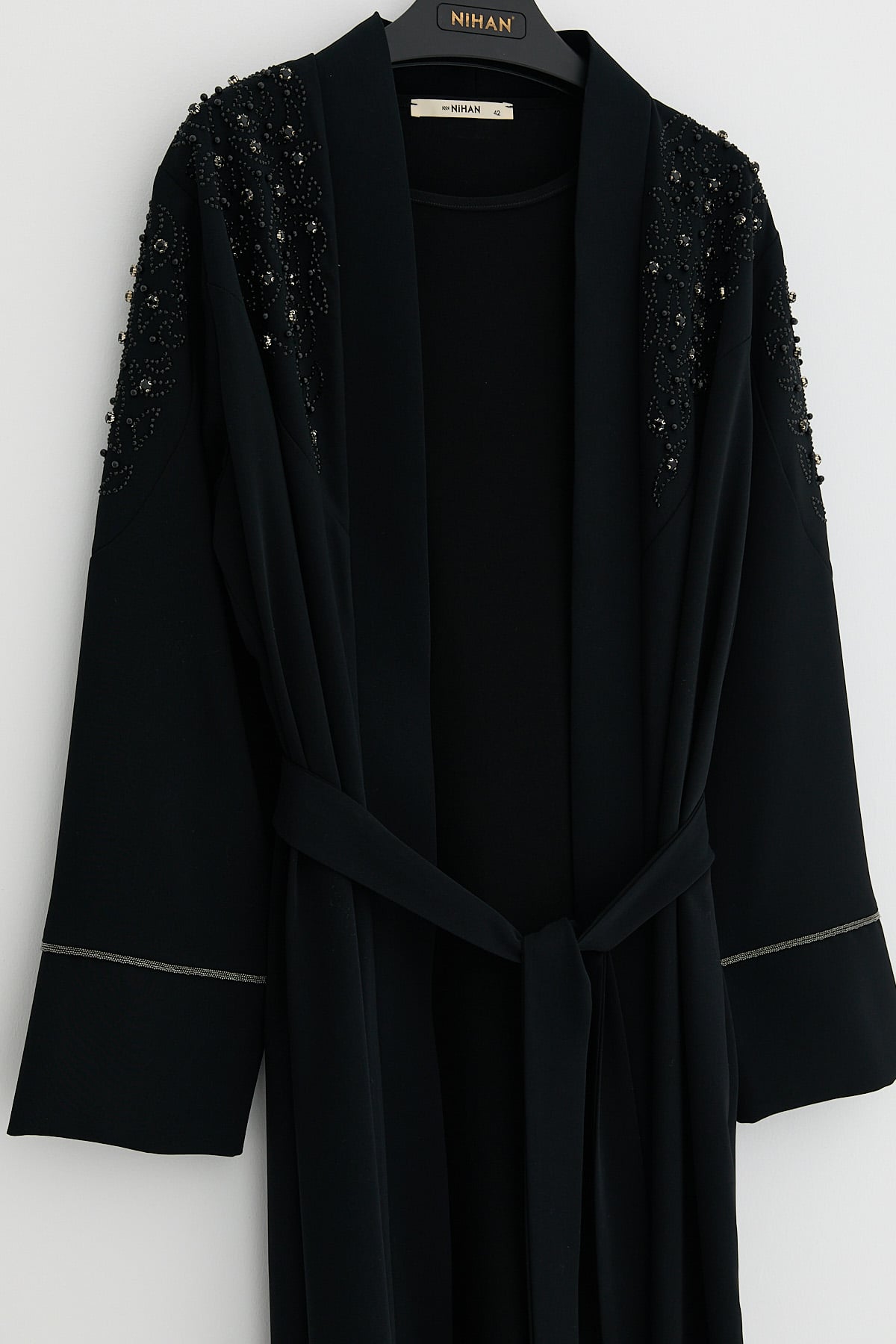 NİHAN Abaya Nihan Büyük Beden Elbiseli Abaya Takım  Siyah_modest