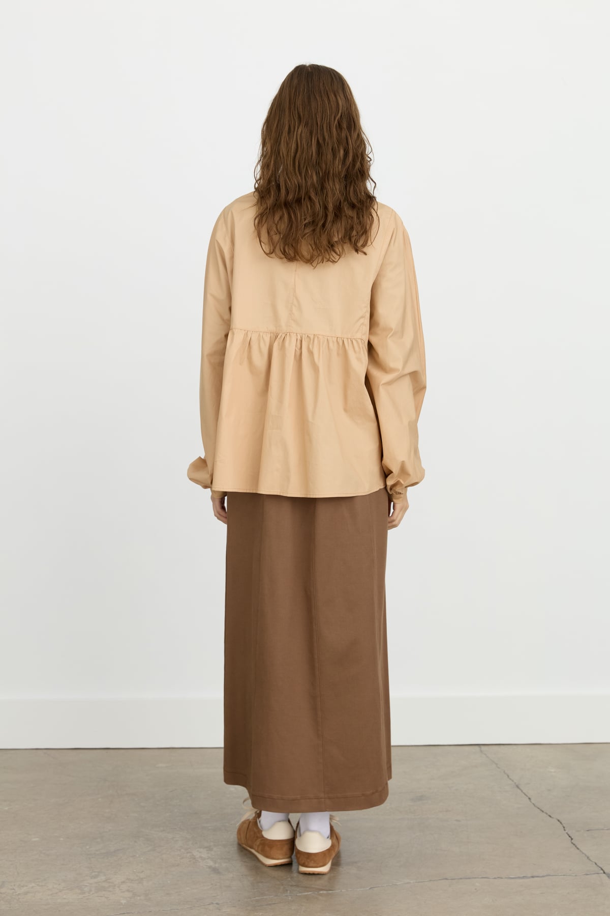 NİHAN Bluz Nihan Büzgü Detaylı Balon Kol Poplin Bluz  Camel_modest