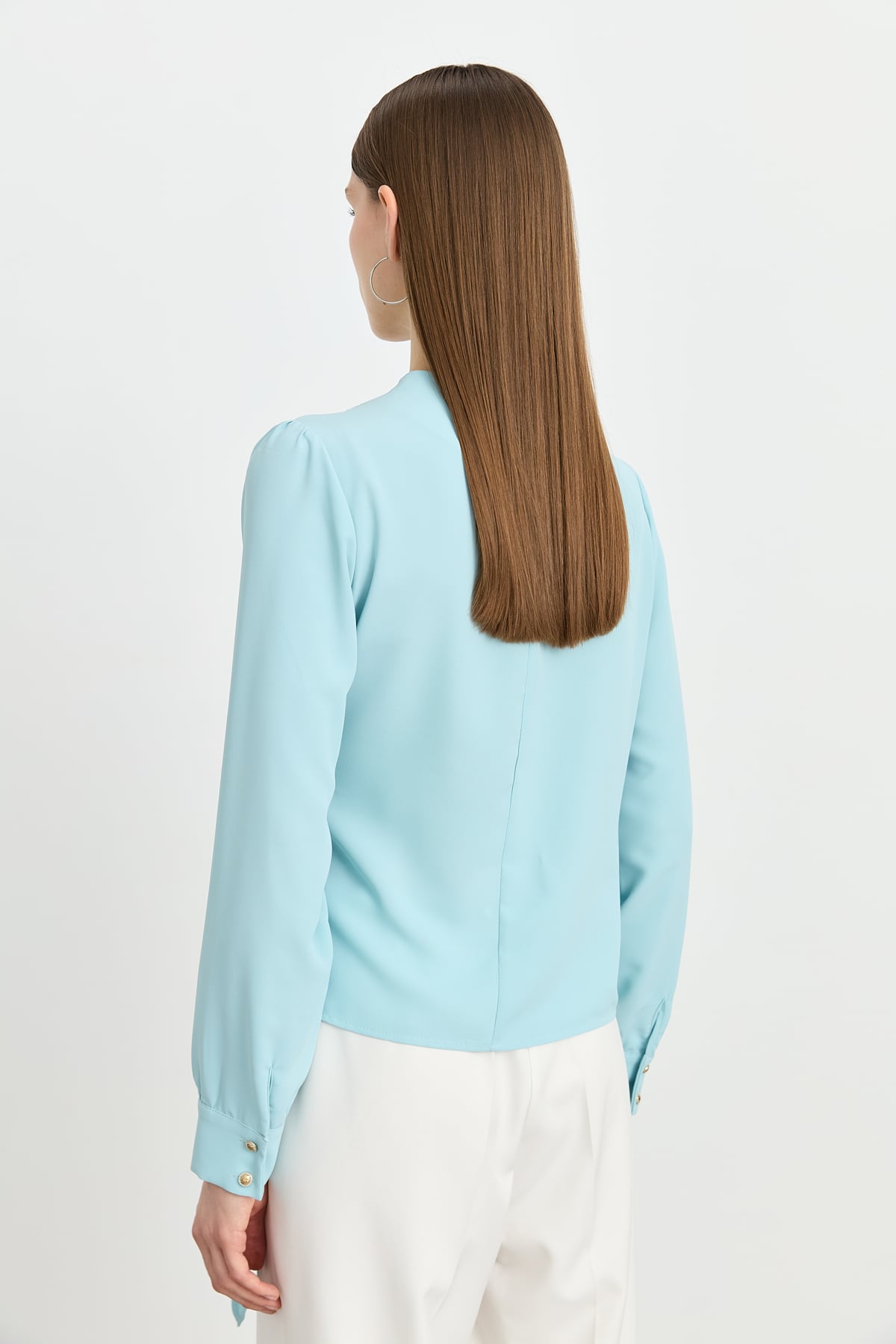 NİHAN Blouse Nihan Büzgü Detaylı V Yaka Şık Bluz  Aqua_modest