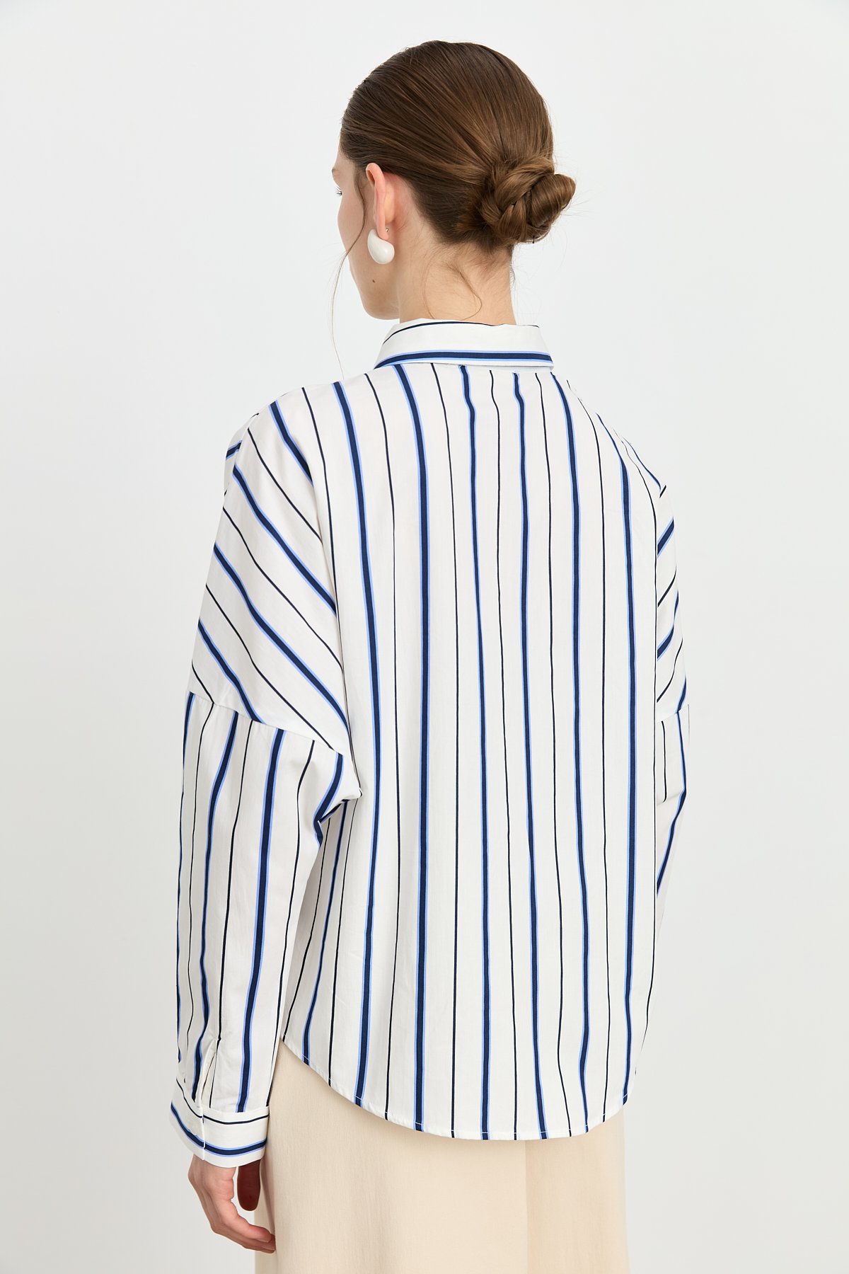 NİHAN Shirts Nihan Cebi Dantel Detaylı Çizgili Gömlek  Lacivert_modest