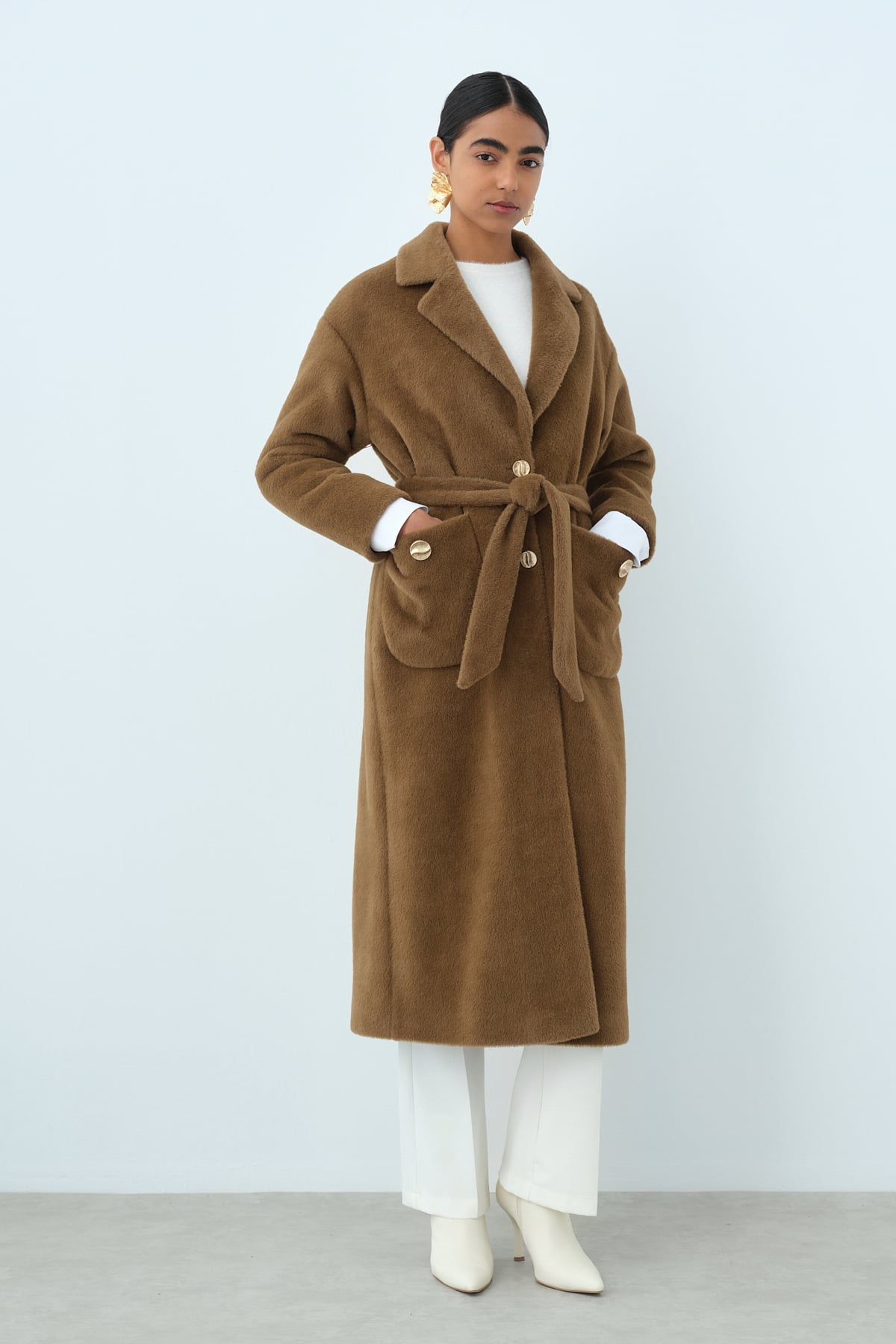 NİHAN Coat Nihan Cep Detaylı Angora Kaban  Kahve_modest