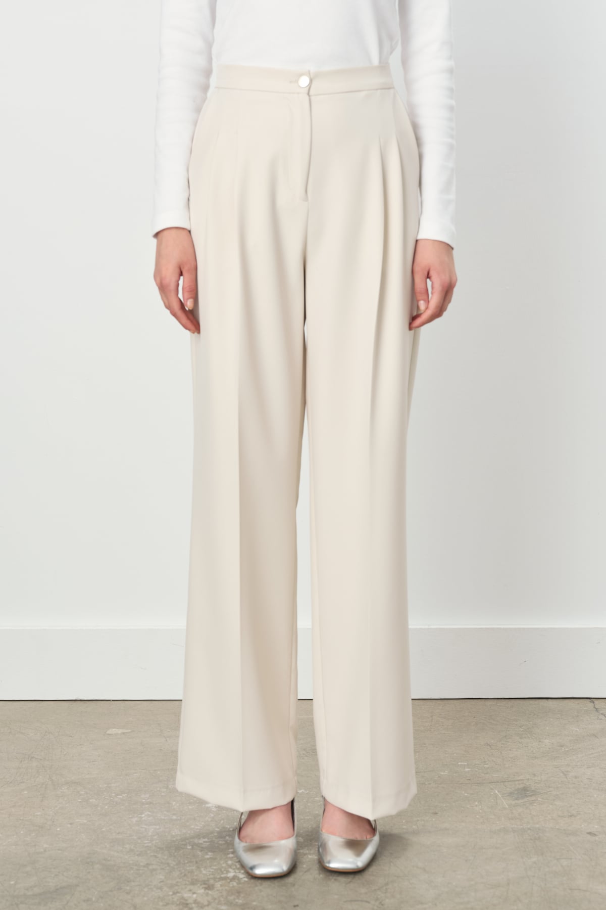 NİHAN Pants Nihan Çift Pileli Palazzo Pantolon  Taş_modest