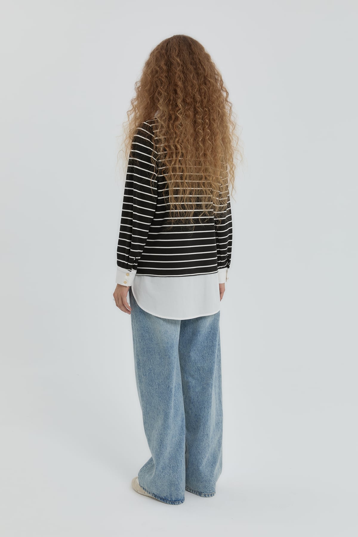 NİHAN Sweat Nihan Çizgili Gömlek Yaka Örme Çelik Sweat  Siyah_modest