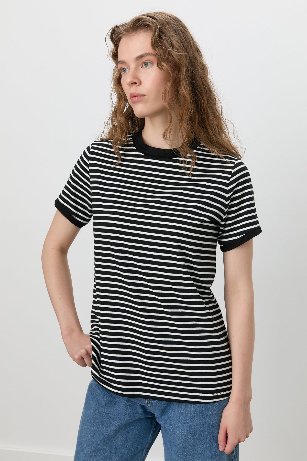 NİHAN T-Shirt Nihan Çizgili T-Shirt  Siyah_modest