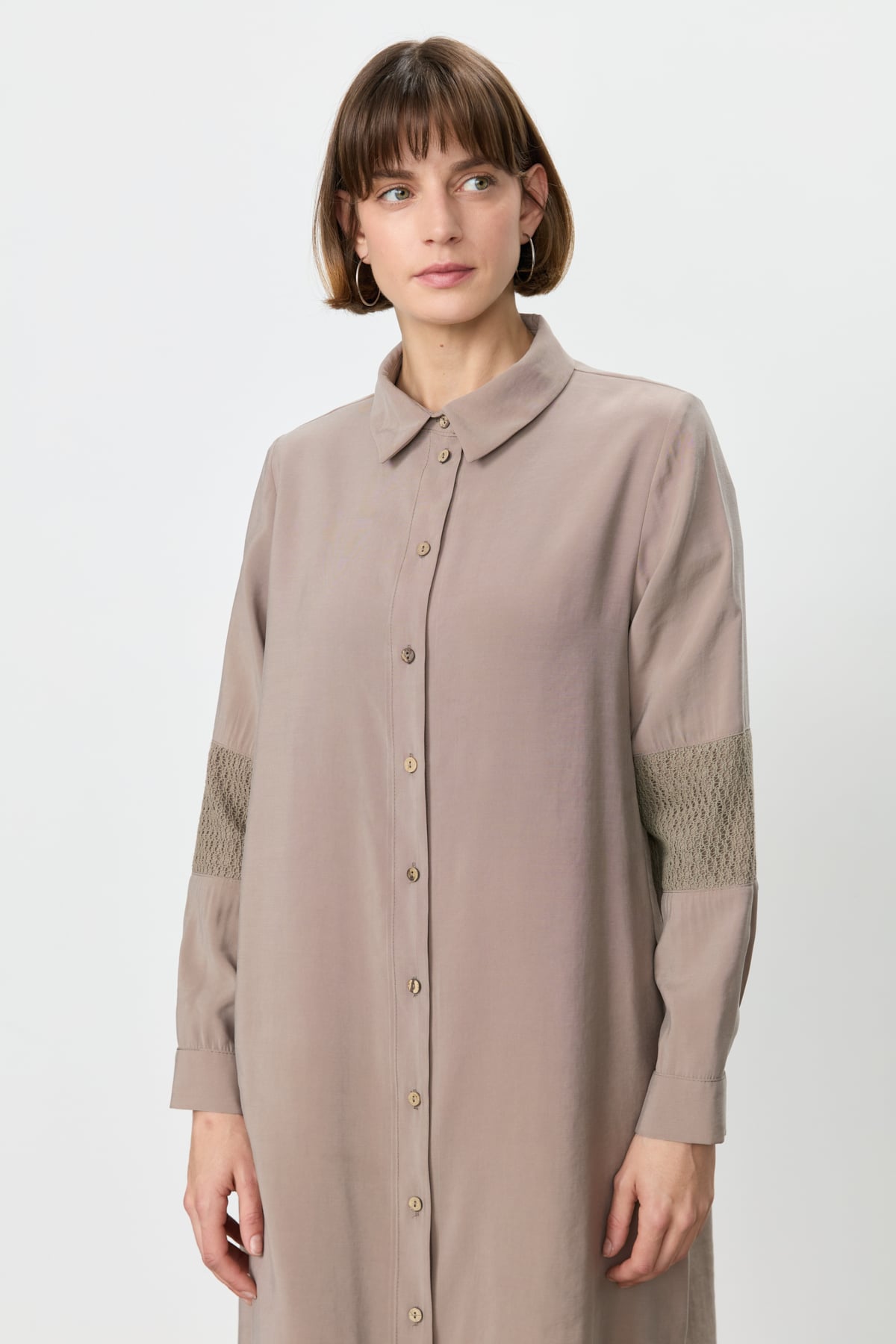 NİHAN Tunic Nihan Dantel ve File Detaylı Tunik  Vizon_modest