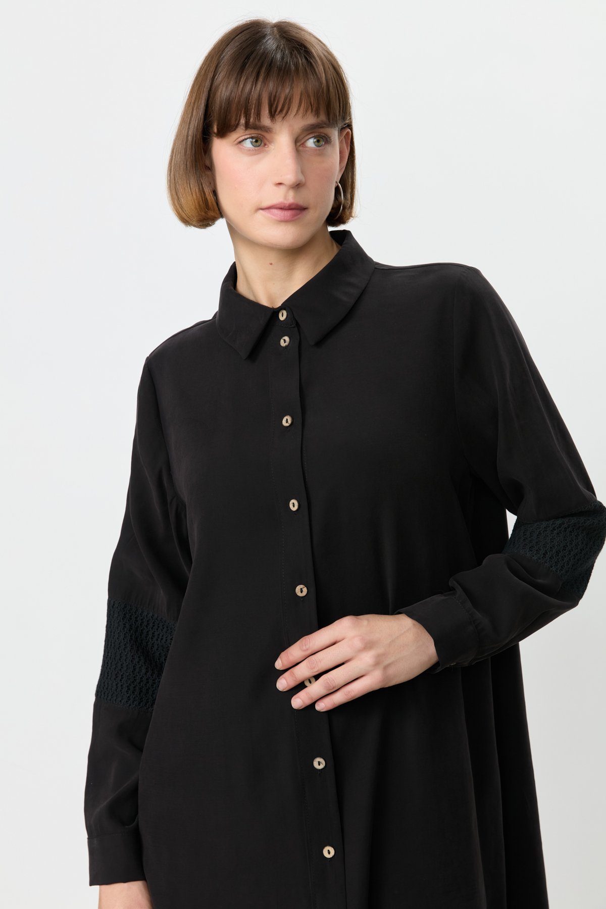 NİHAN Tunic Nihan Dantel ve File Detaylı Tunik  Siyah_modest
