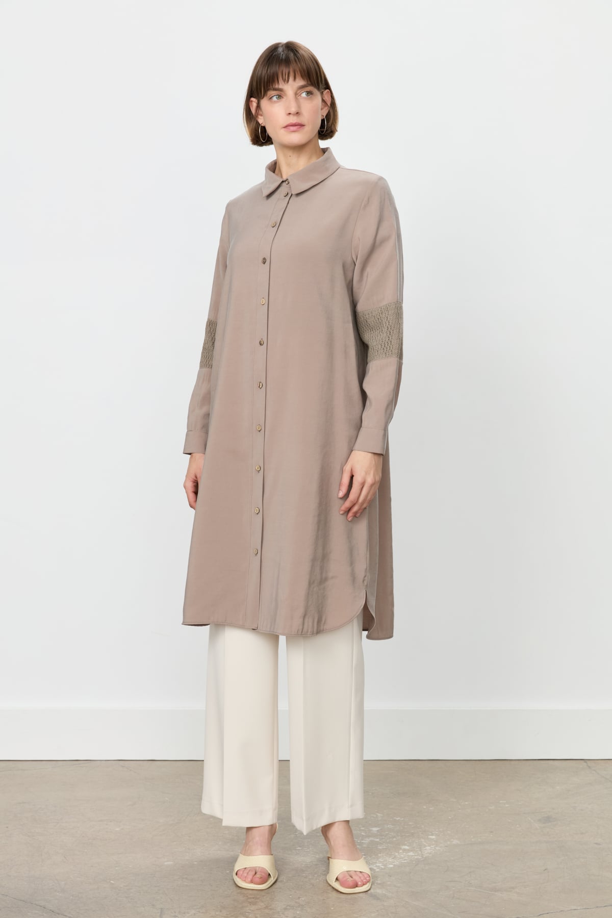 NİHAN Tunic Nihan Dantel ve File Detaylı Tunik  Vizon_modest