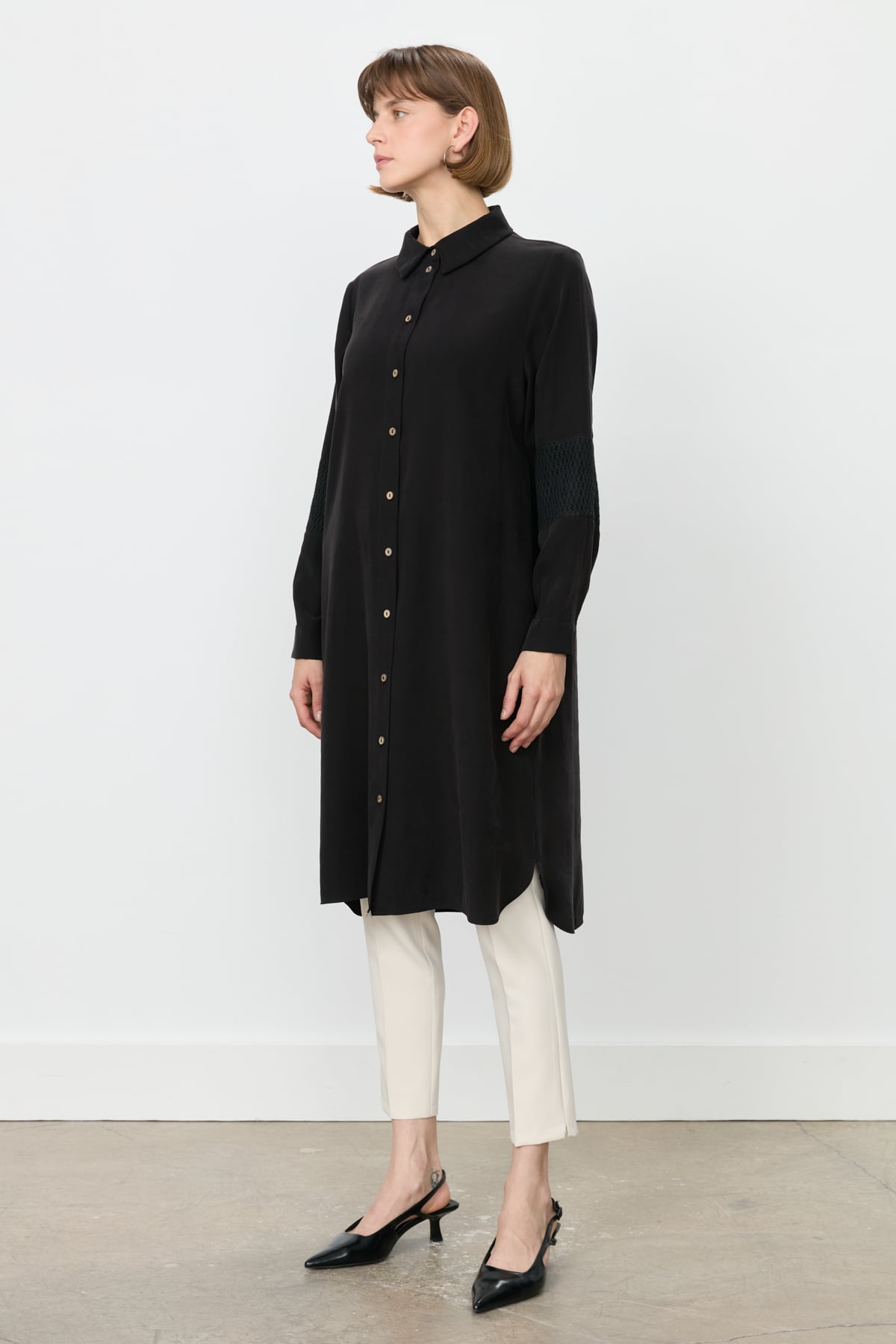 NİHAN Tunic Nihan Dantel ve File Detaylı Tunik  Siyah_modest