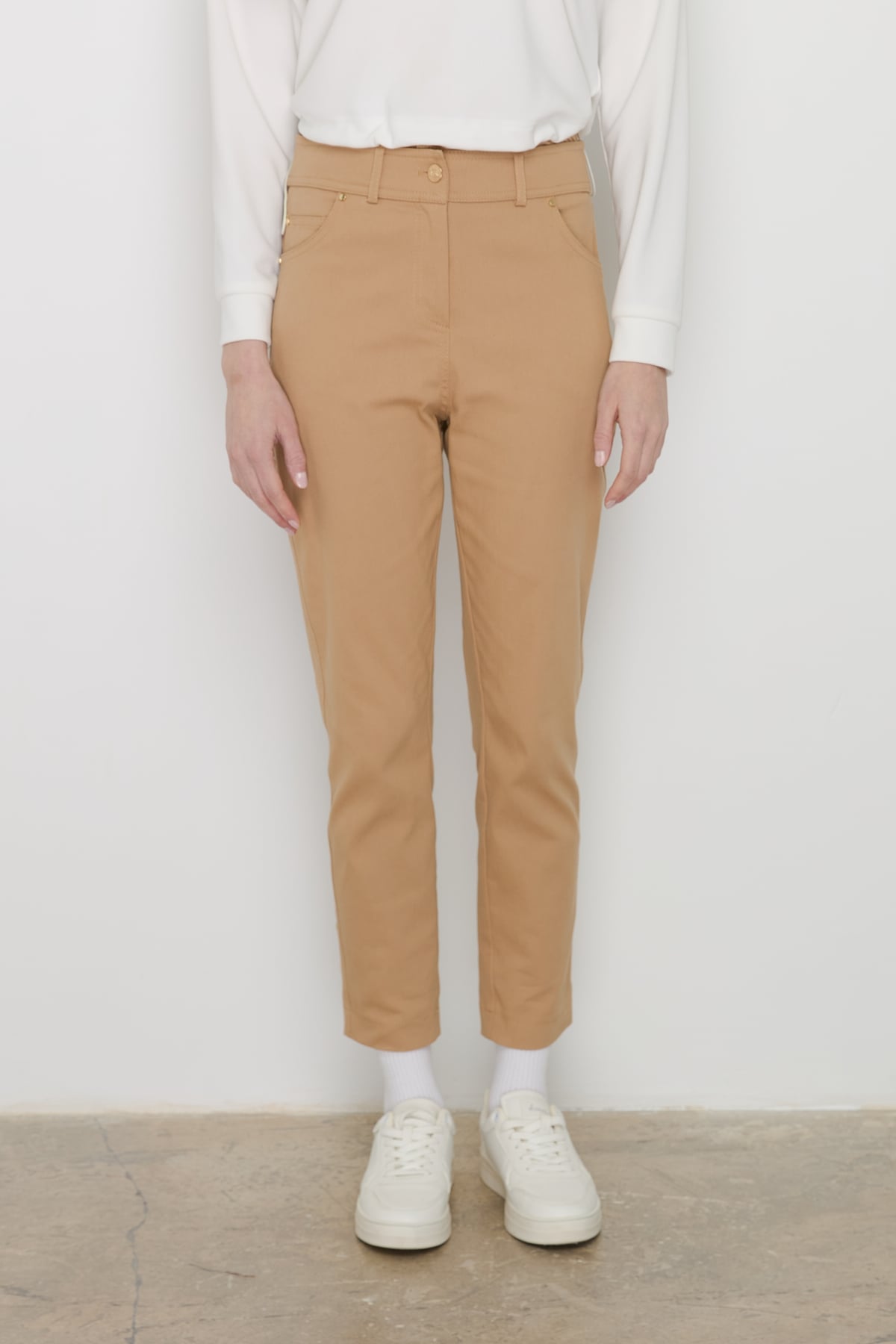 NİHAN Pantolon Nihan Dar Paça Kanvas Pantolon  Camel_modest