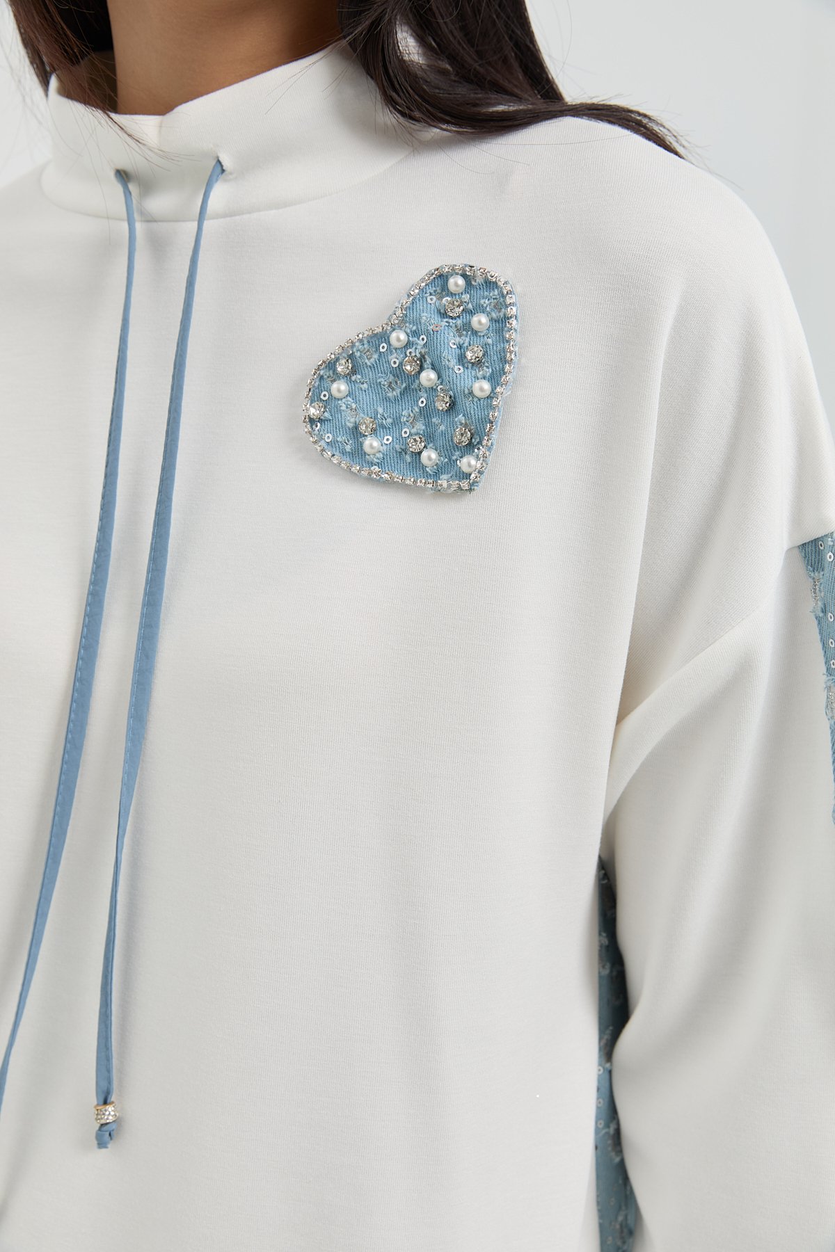 NİHAN Tunic Nihan Denim Detaylı Örme Tunik  Beyaz_modest