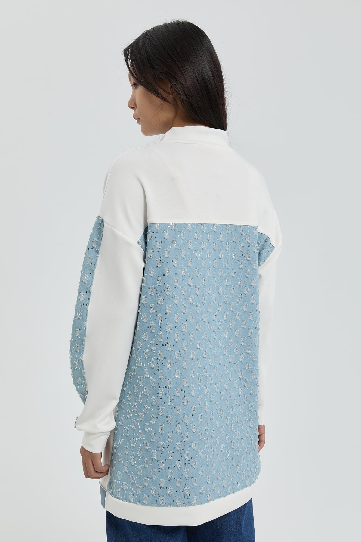 NİHAN Tunic Nihan Denim Detaylı Örme Tunik  Beyaz_modest