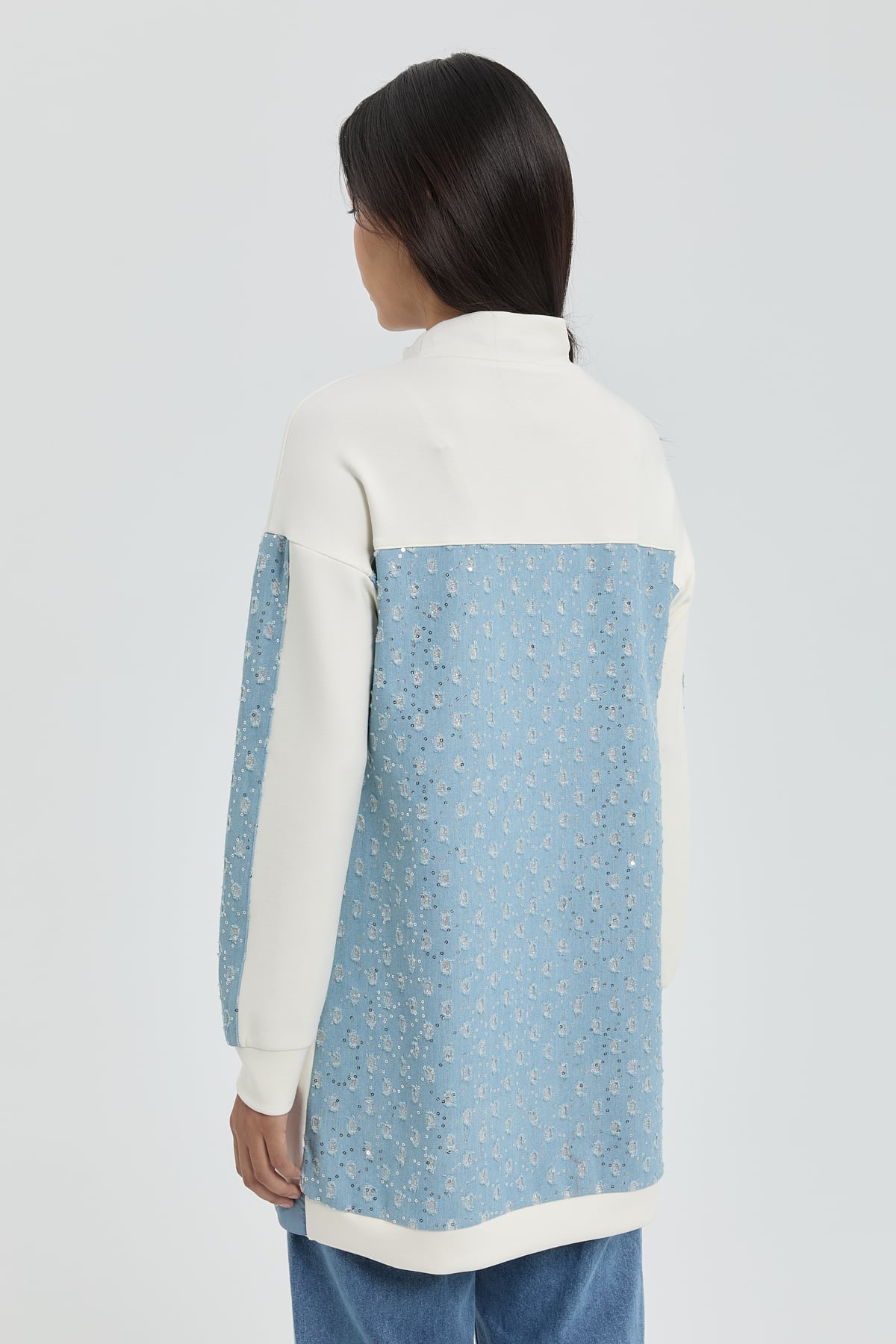 NİHAN Tunik Nihan Denim Detaylı Örme Tunik  Ekru_modest