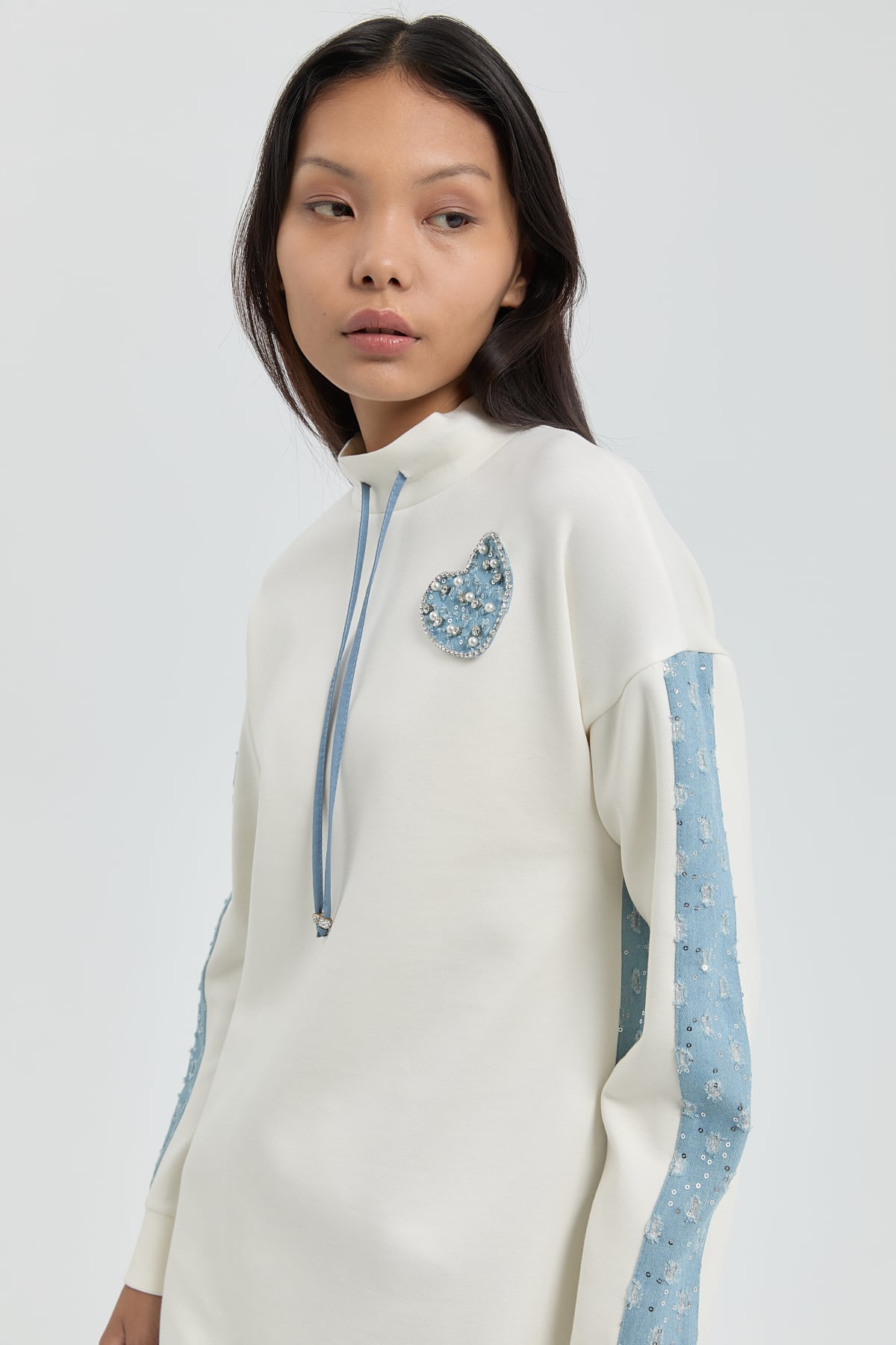 NİHAN Tunik Nihan Denim Detaylı Örme Tunik  Ekru_modest