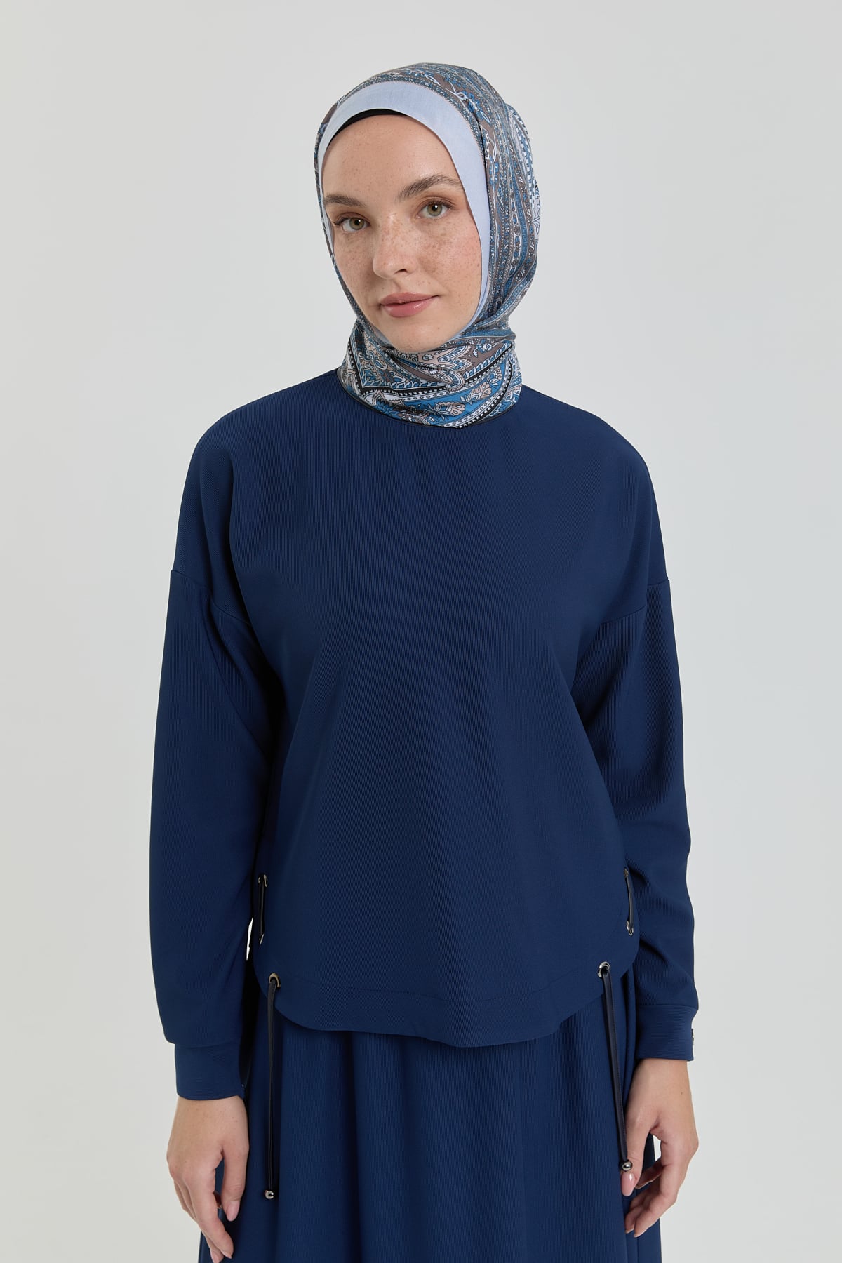 NİHAN Takım Nihan Deri Detaylı Örme Etek Bluz Takım  Lacivert_modest
